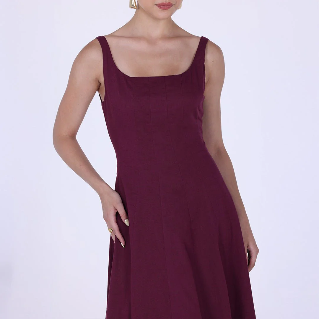 Linen Blend A-Line Midi Dress - Image 8