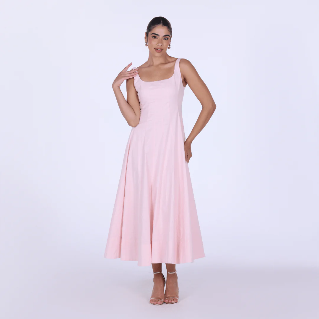 Linen Blend A-Line Midi Dress - Image 9