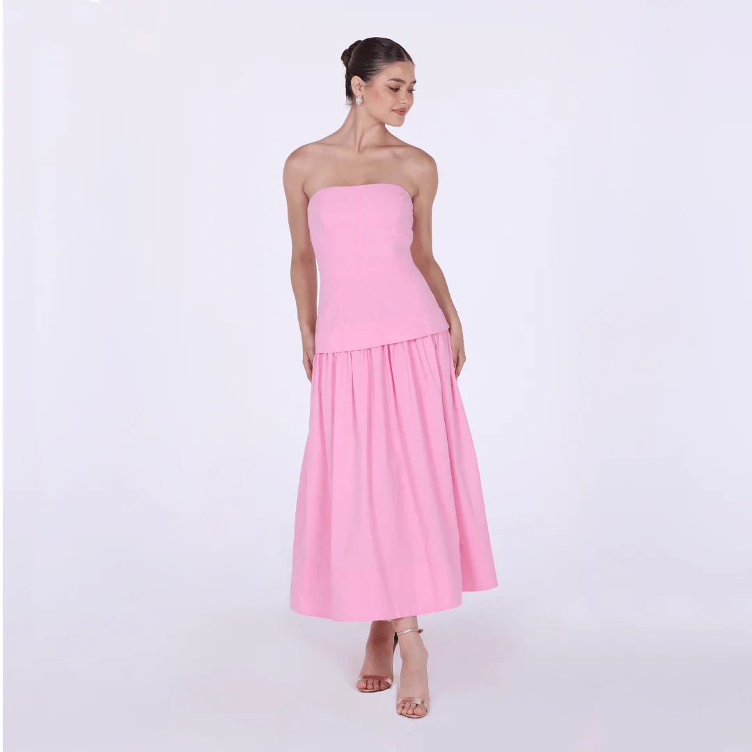 Pink Linen blend corset cut midi dress - Image 2