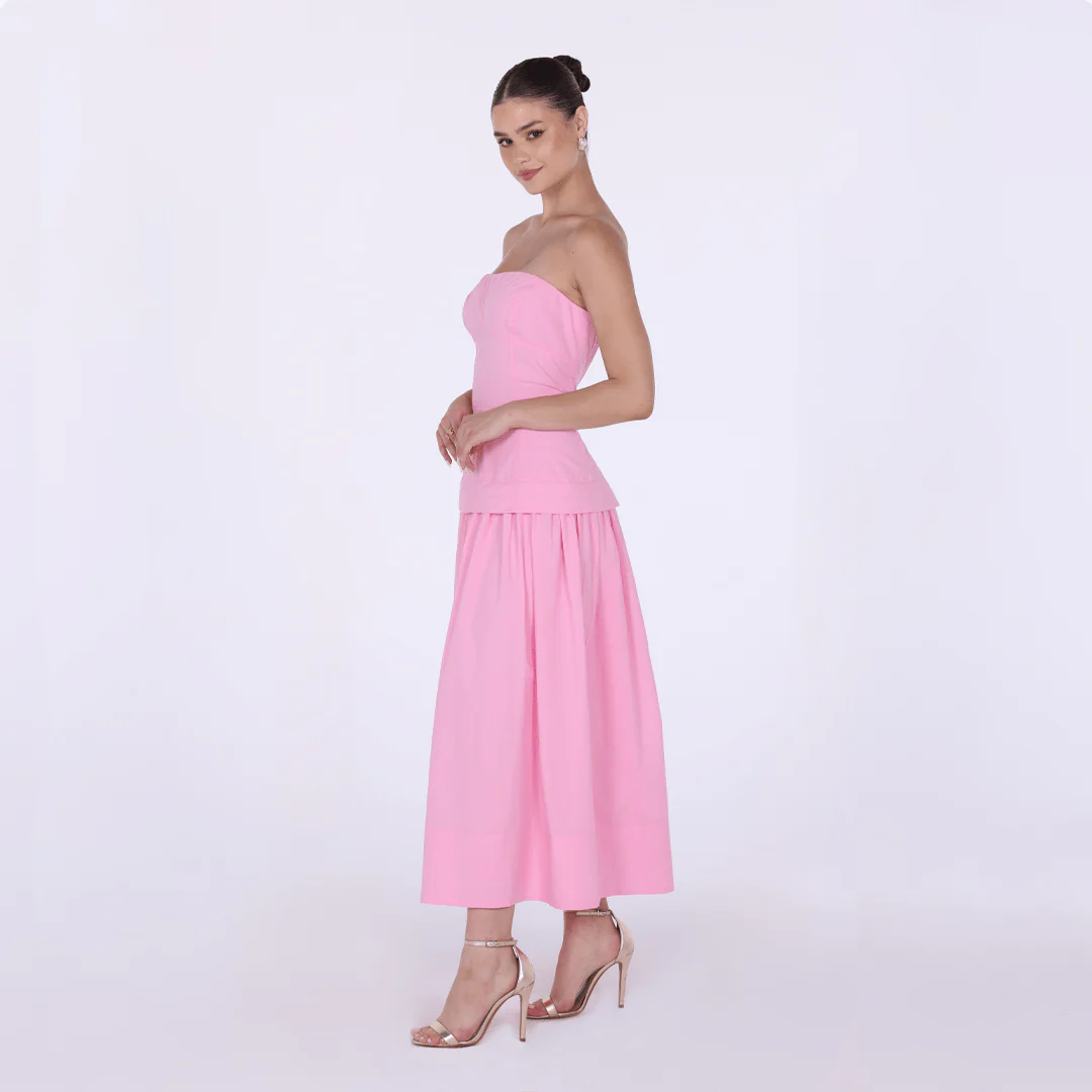 Pink Linen blend corset cut midi dress - Image 3