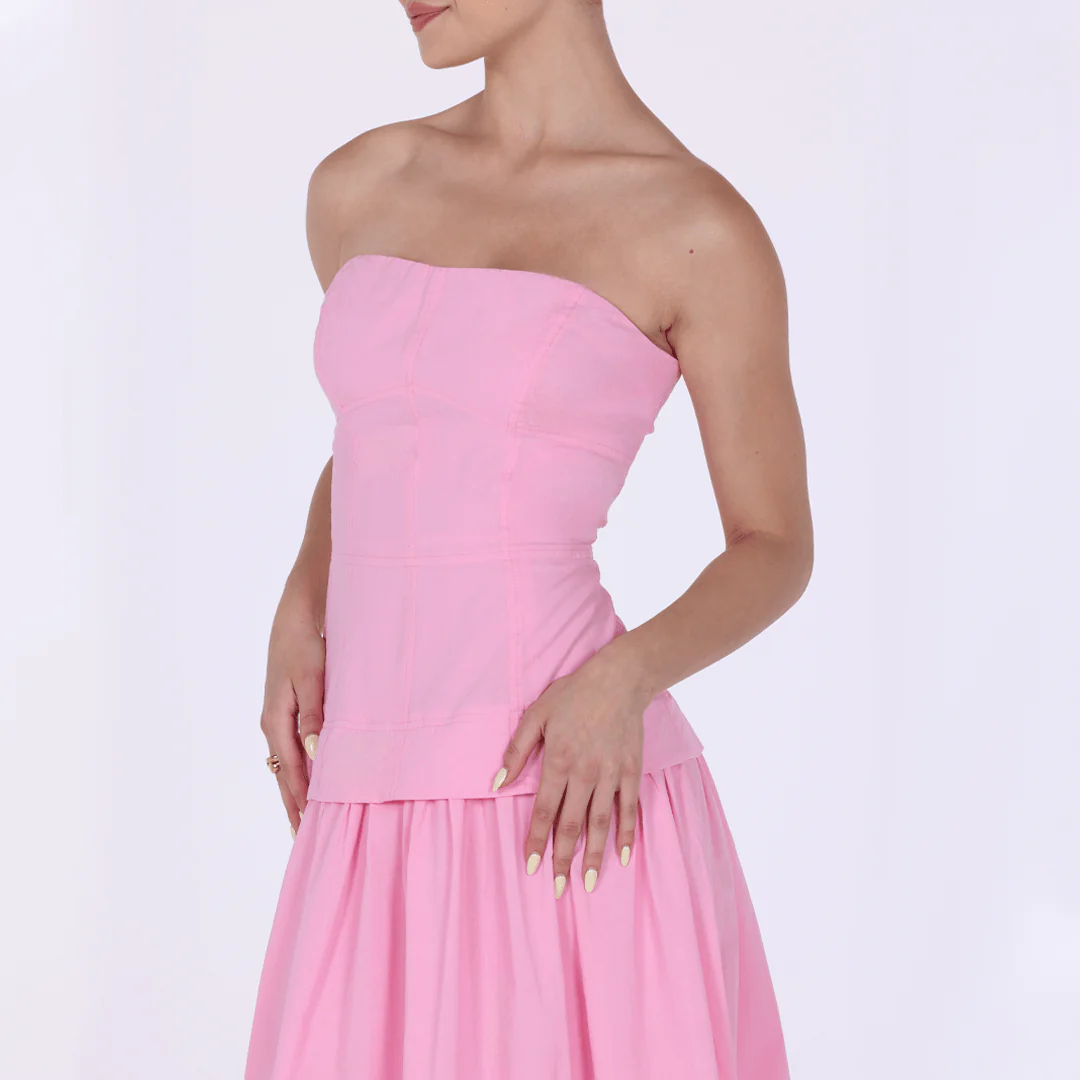 Pink Linen blend corset cut midi dress - Image 4