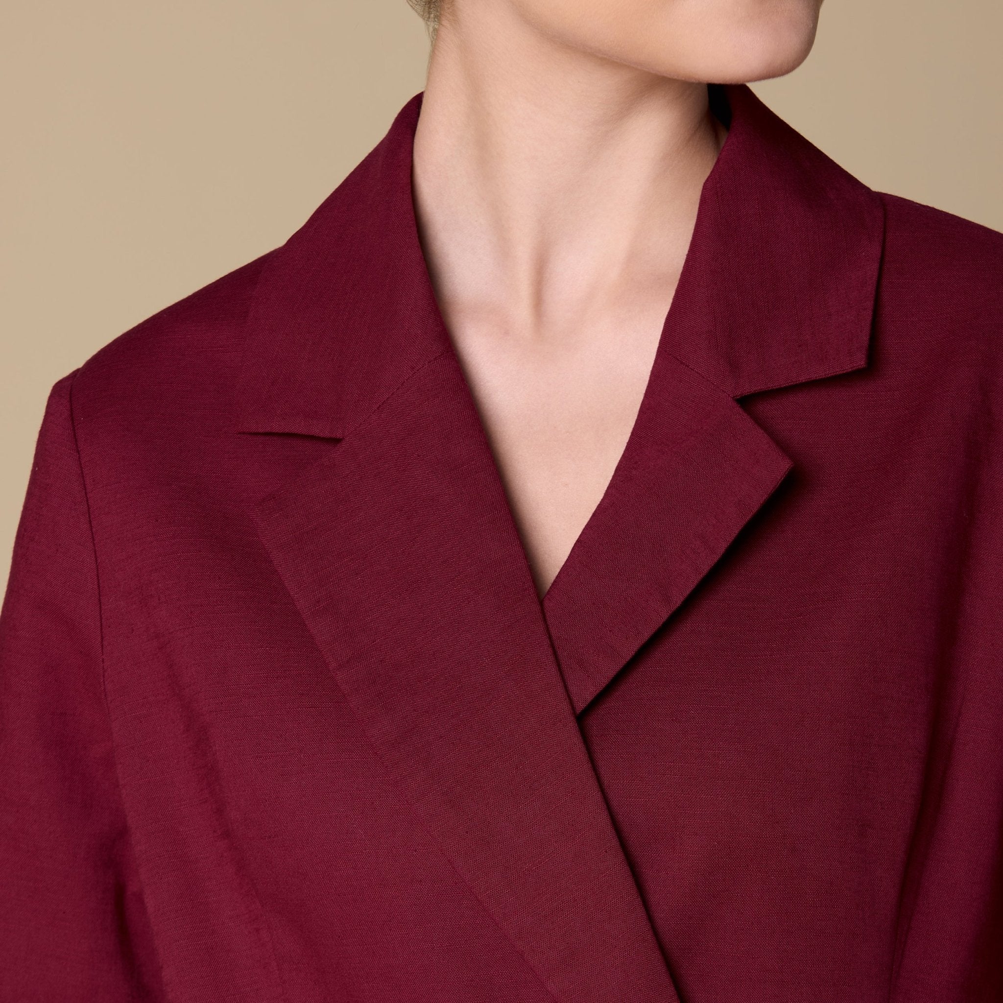 Burgundy Linen Fabric Button Blazer - Image 2
