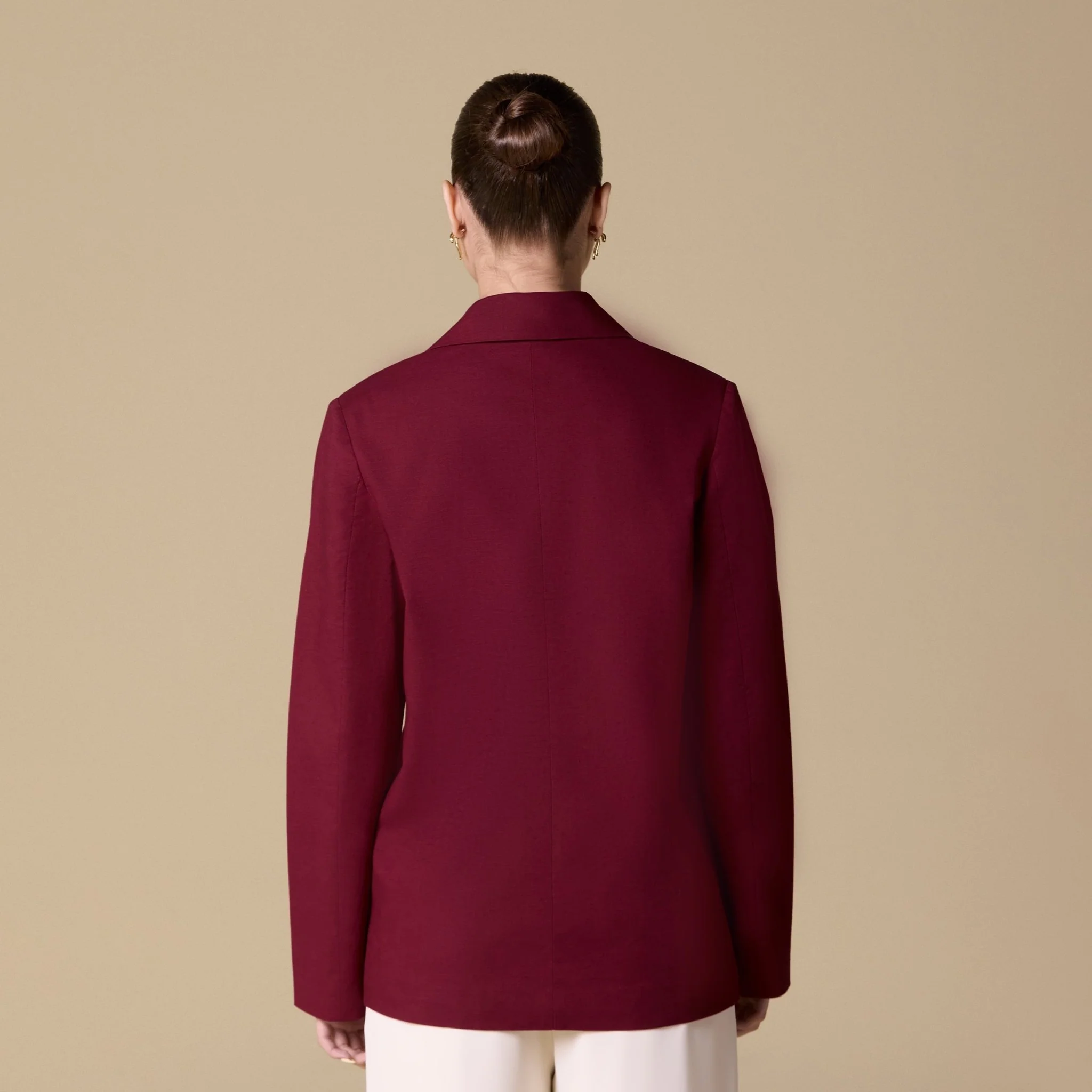 Burgundy Linen Fabric Button Blazer - Image 3