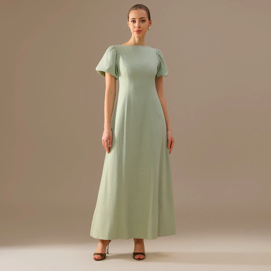 Mint Green Boat Neck Back Bow Maxi Dress - Image 2