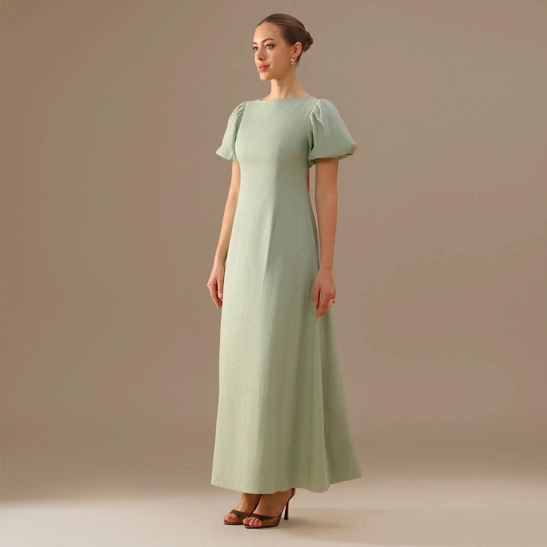 Mint Green Boat Neck Back Bow Maxi Dress - Image 3