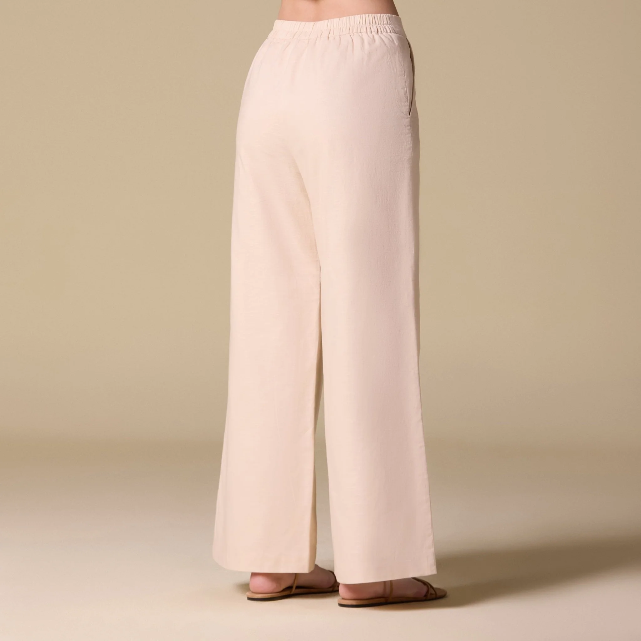Beige Linen Wide Leg Pants with Side Pockets - Image 2