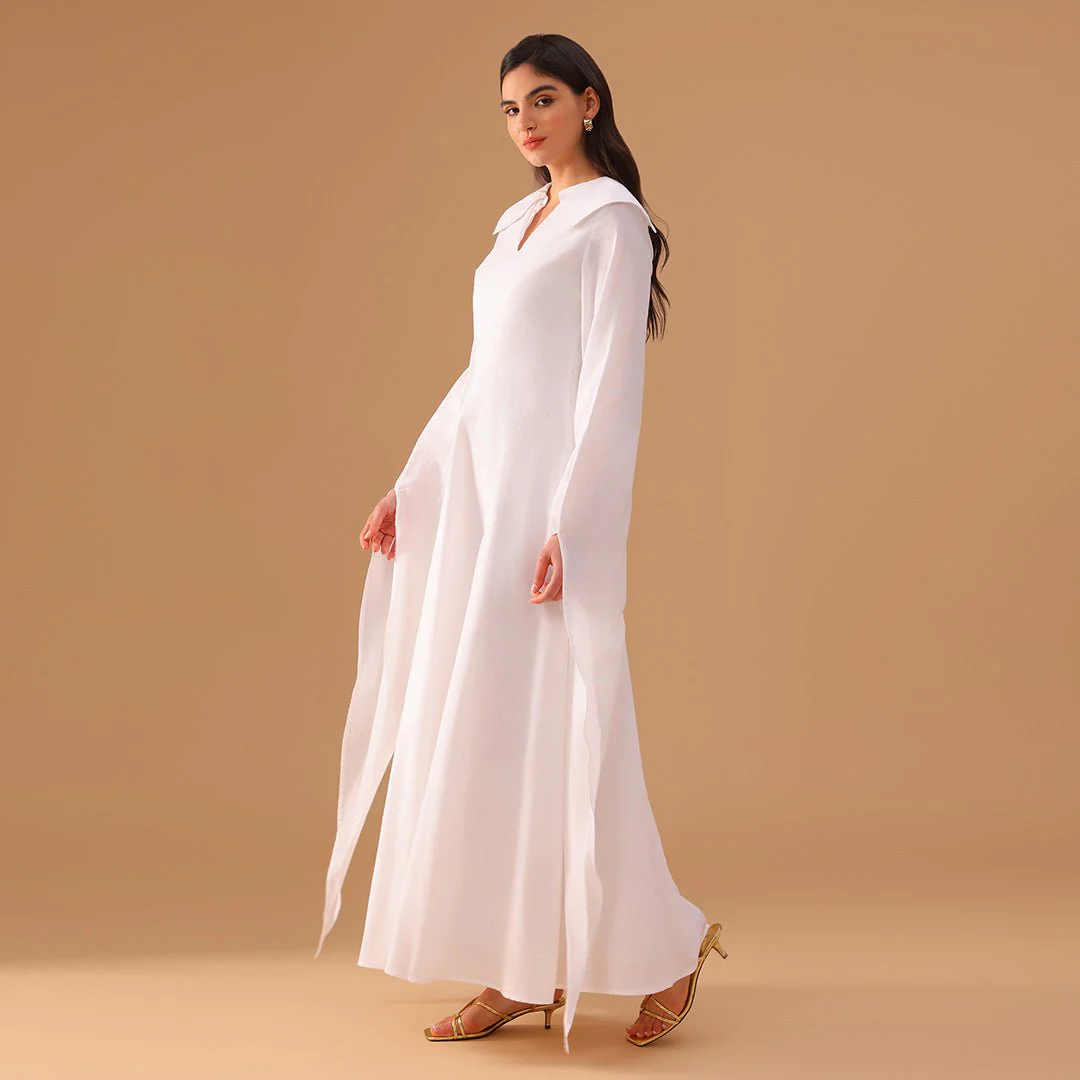 Linen Long Flared Sleeve A line Dress - Image 2