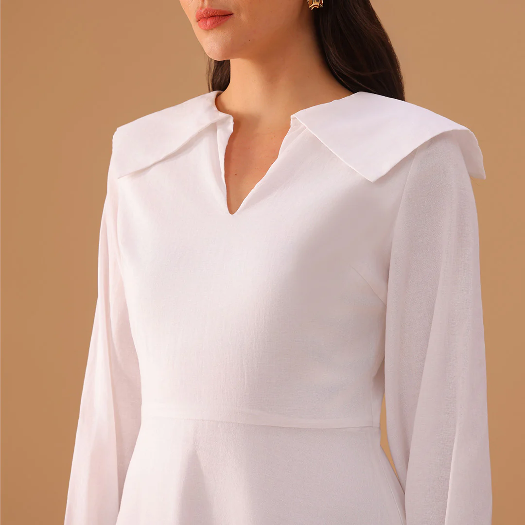 Linen Long Flared Sleeve A line Dress - Image 3