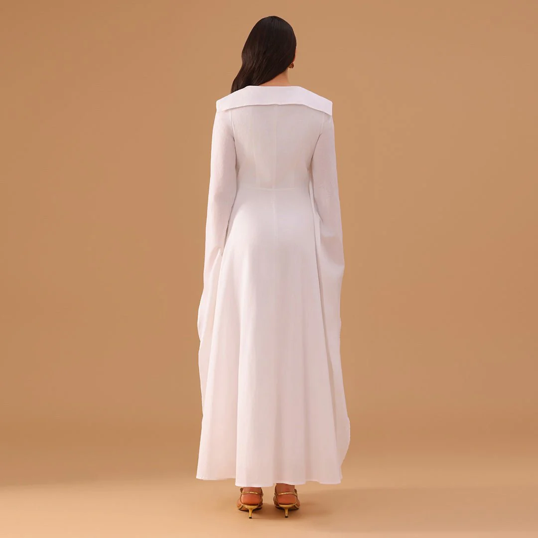 Linen Long Flared Sleeve A line Dress - Image 4