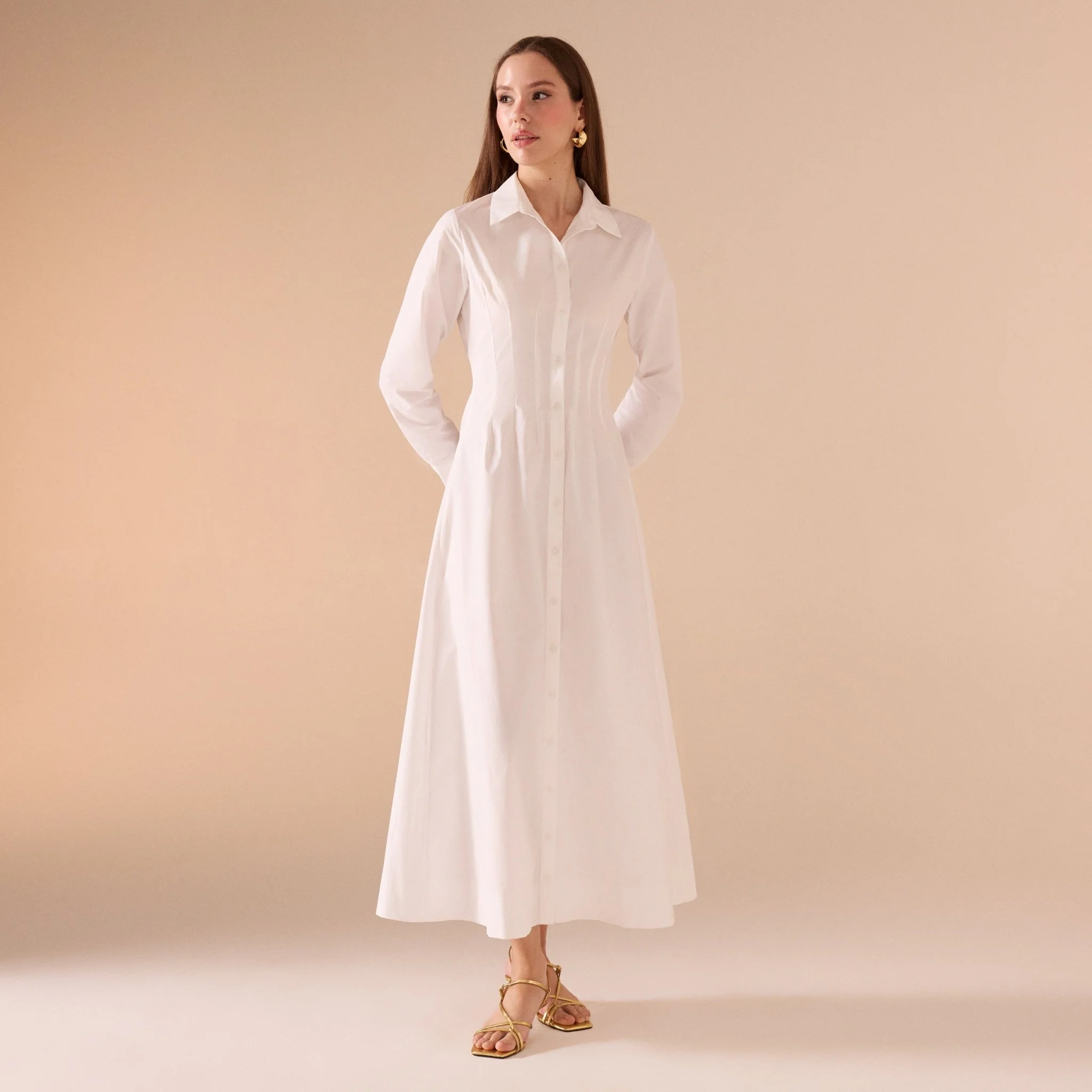 Long Sleeve A-line Maxi Poplin Dress