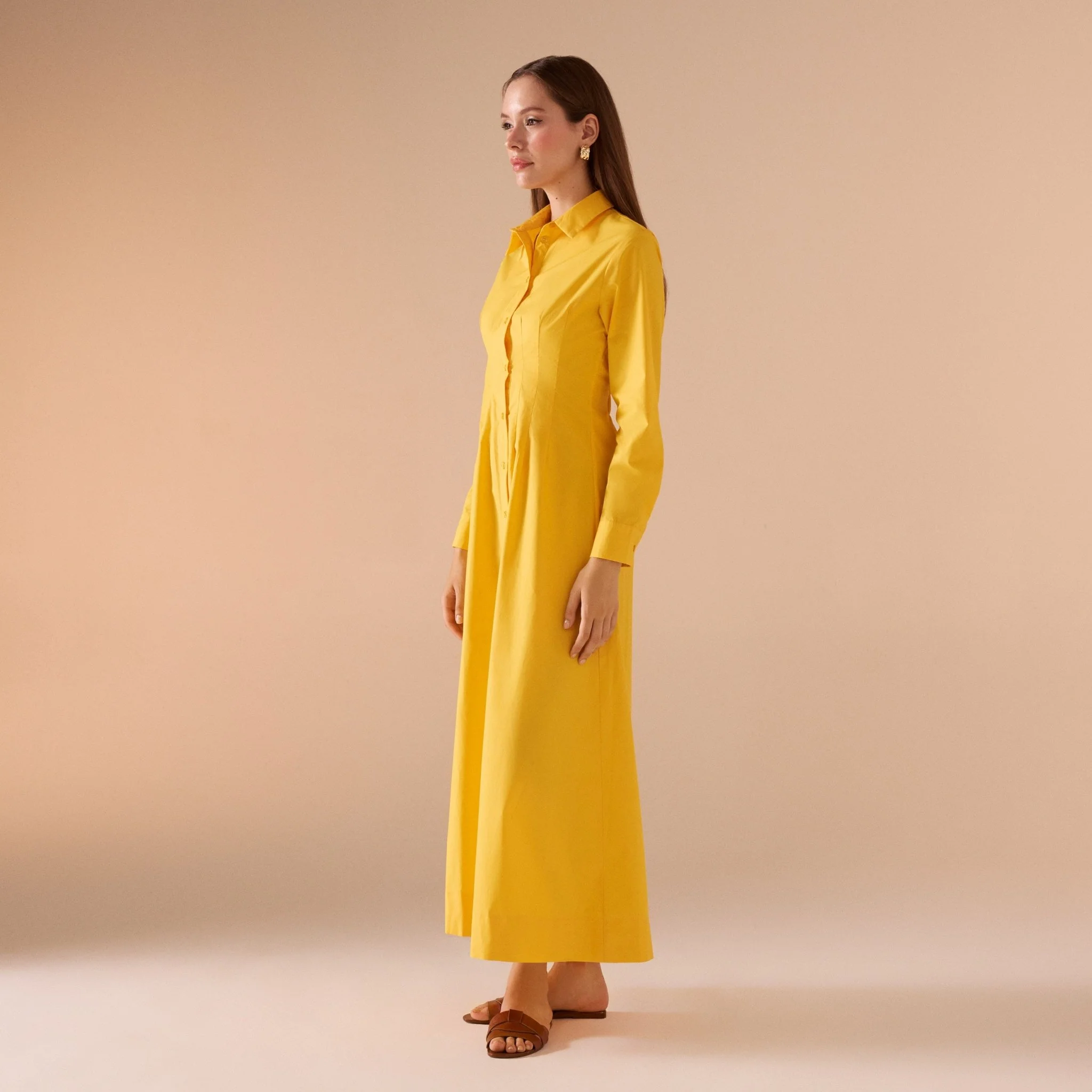 Long Sleeve A-line Maxi Poplin Dress - Image 10