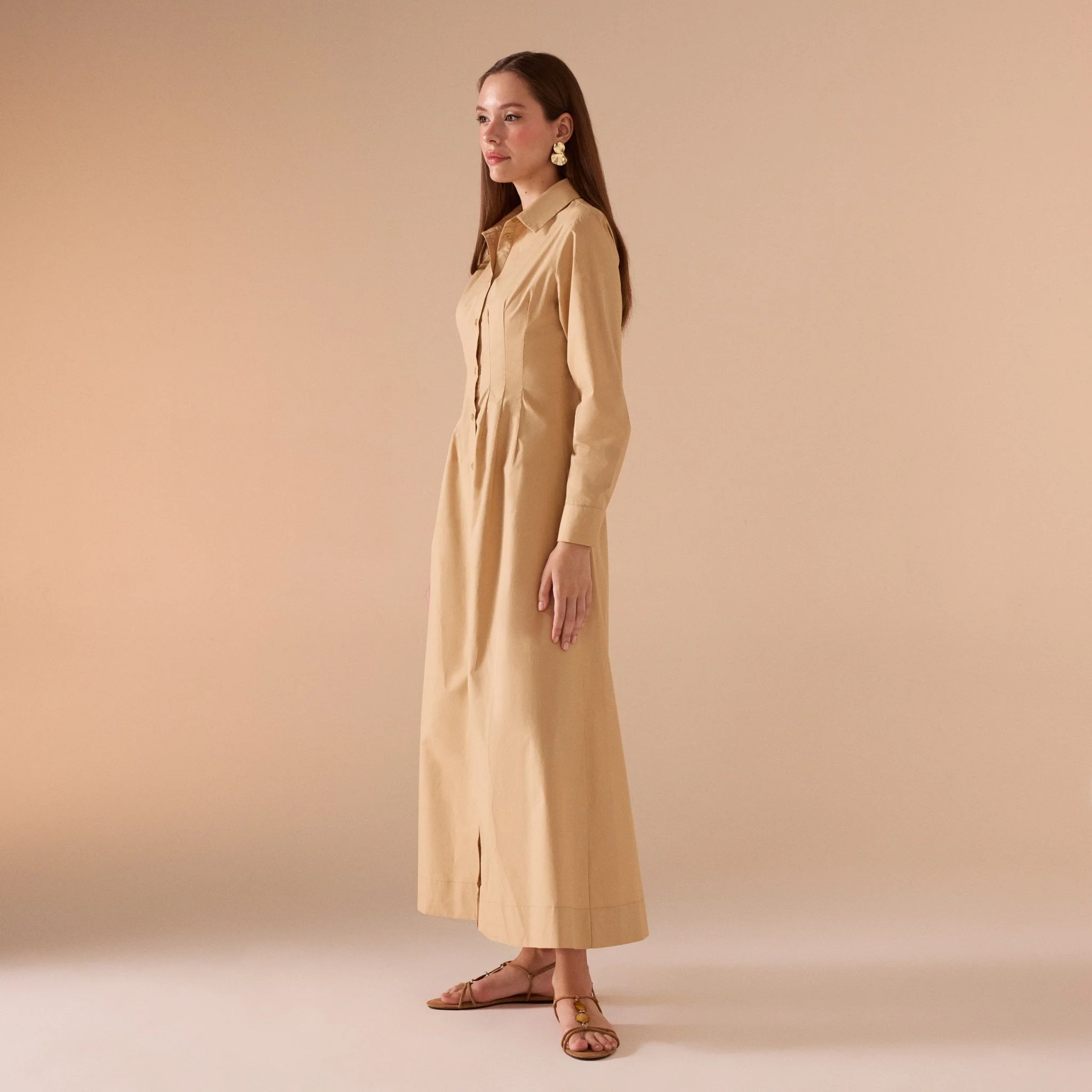 Long Sleeve A-line Maxi Poplin Dress - Image 6