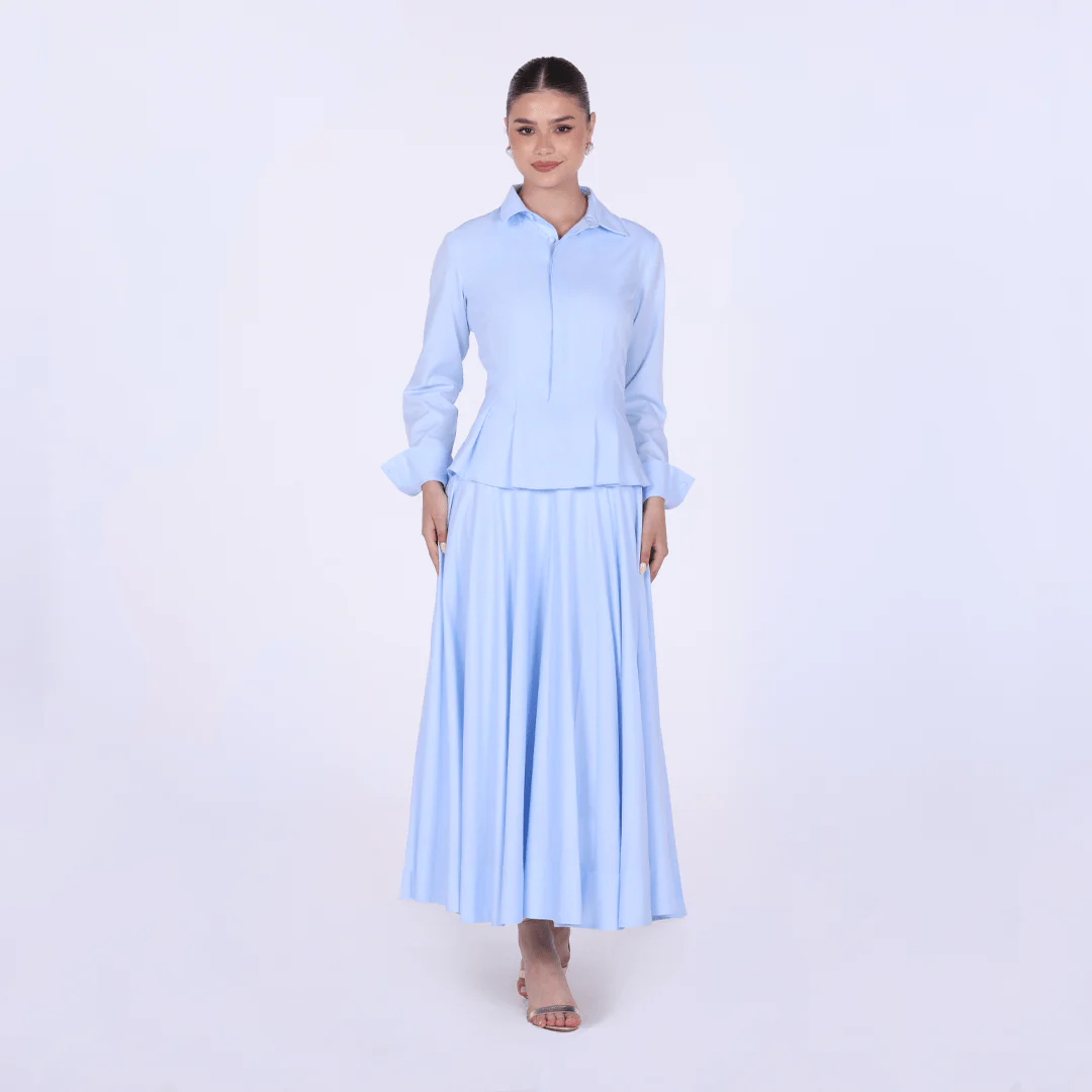 Long Sleeve A-Line Midi Dress with Shirt Collar