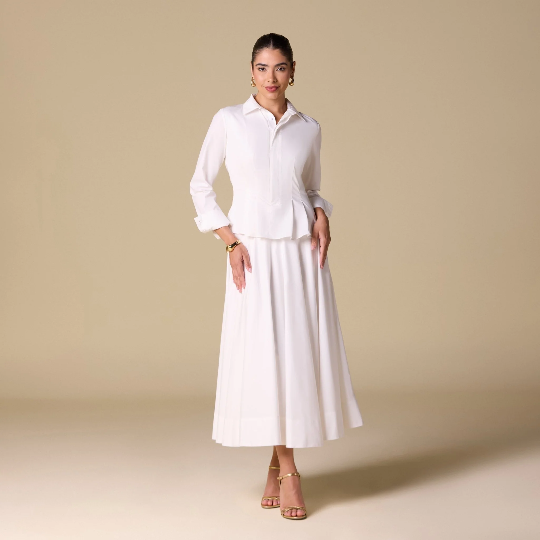 Long Sleeve A-Line Midi Dress with Shirt Collar - Image 5