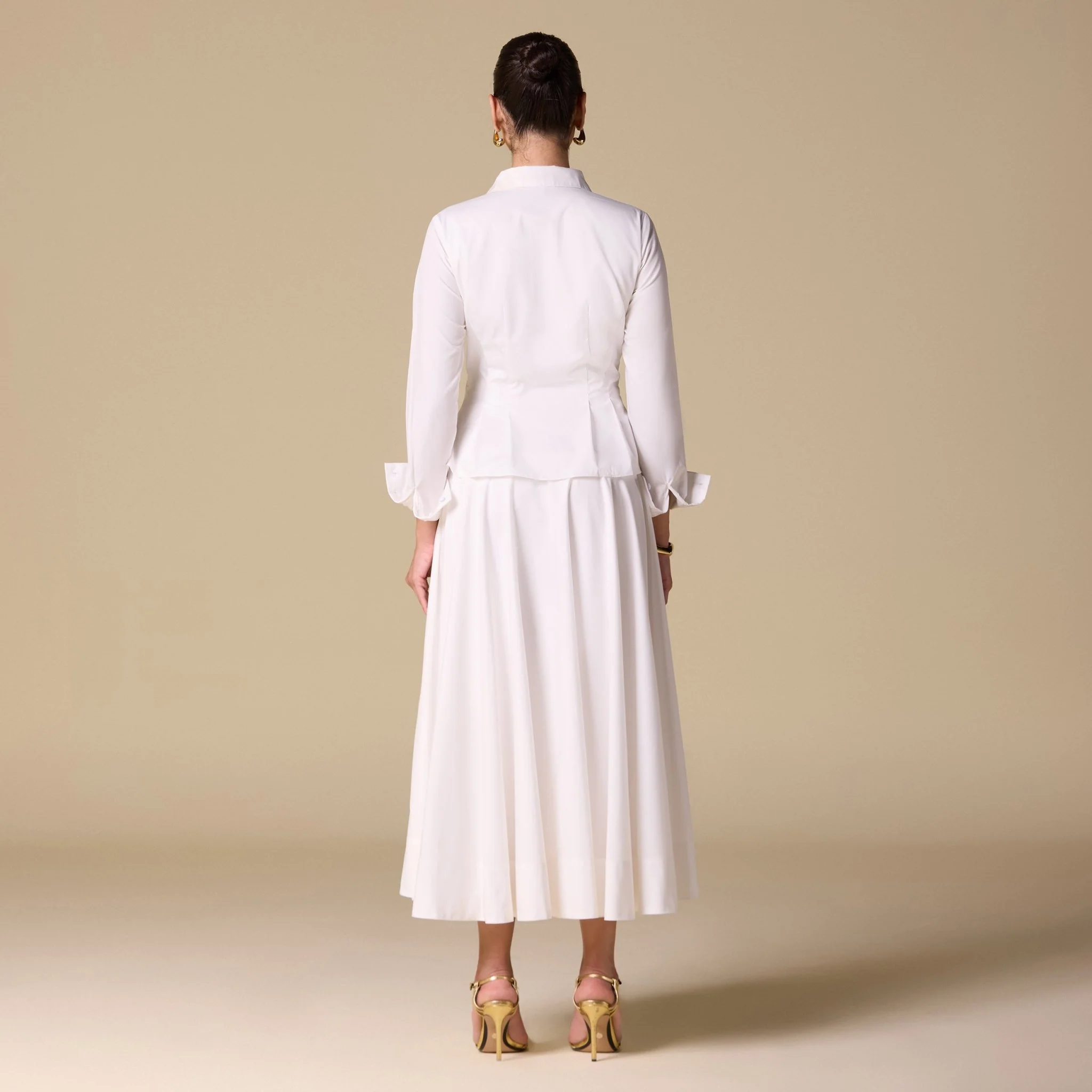 Long Sleeve A-Line Midi Dress with Shirt Collar - Image 8