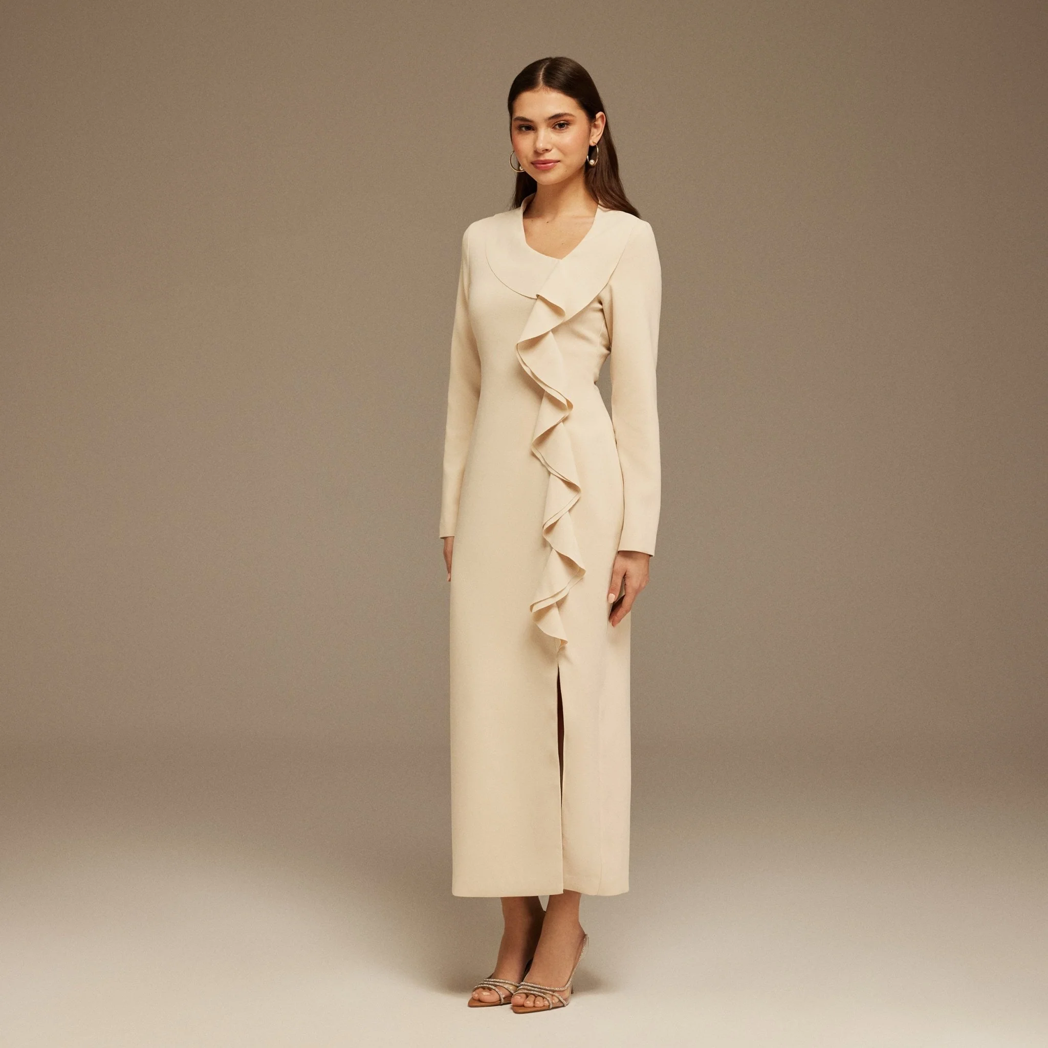 Long Sleeve Midi Dress with Ruffles - Image 2