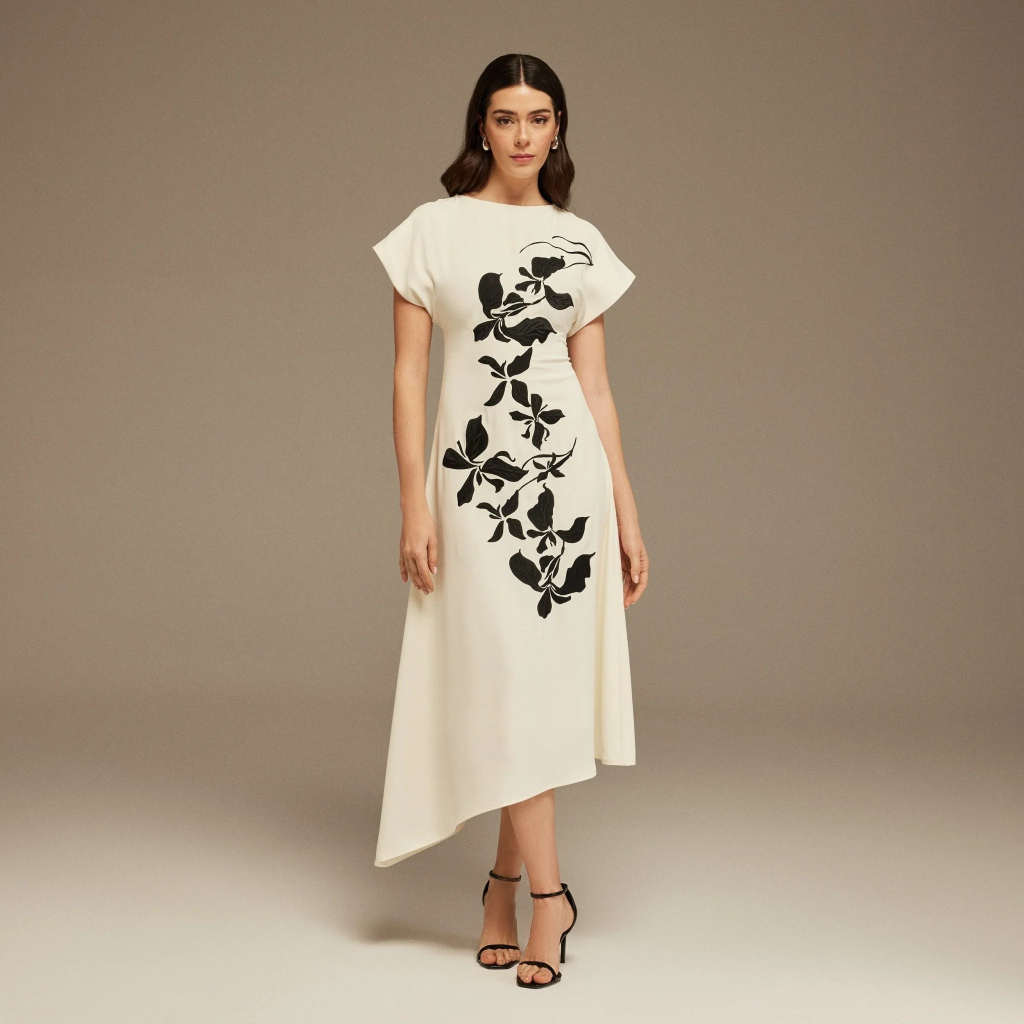 Short Sleeve Asymmetric Printed Midi Dress