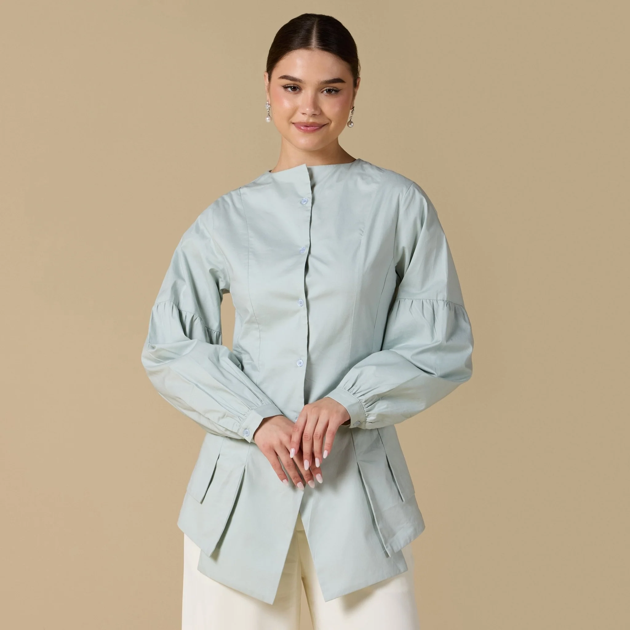 Long Sleeve Poplin Ruffled Shirt