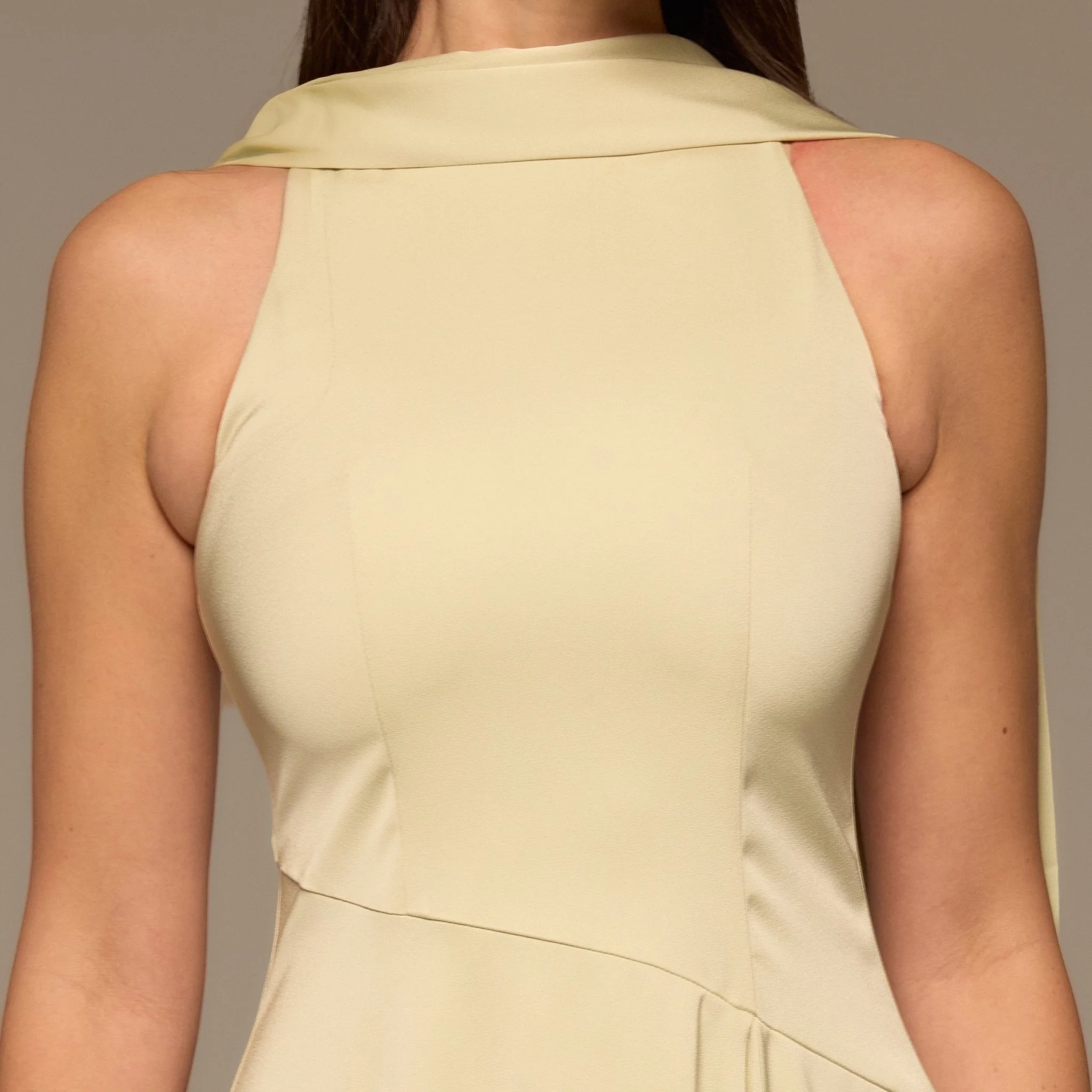 Mint Green Halter Neck A-Line Crepe Dress - Image 3