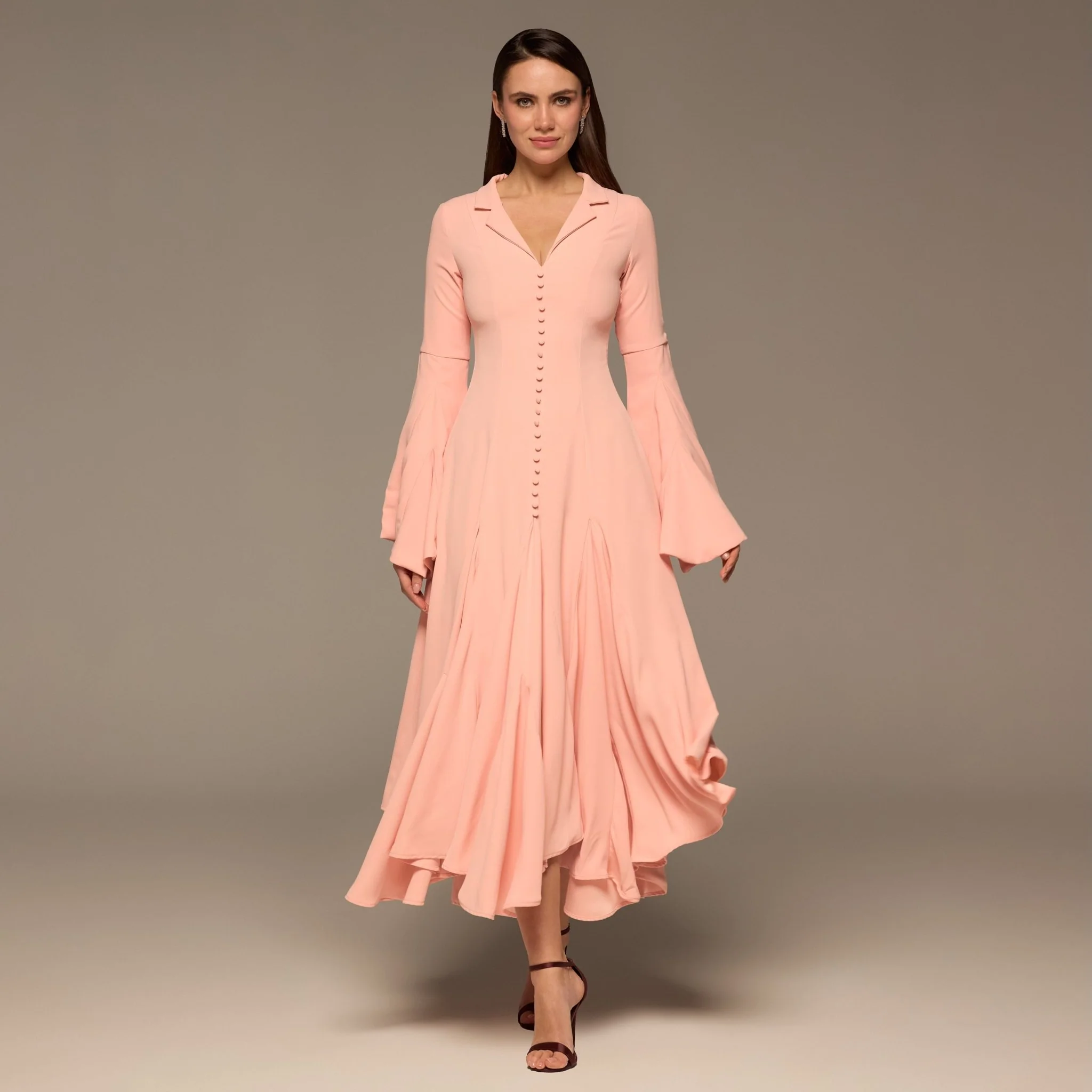 Pink Lapel Neck Button-Front Crepe Dress - Image 2