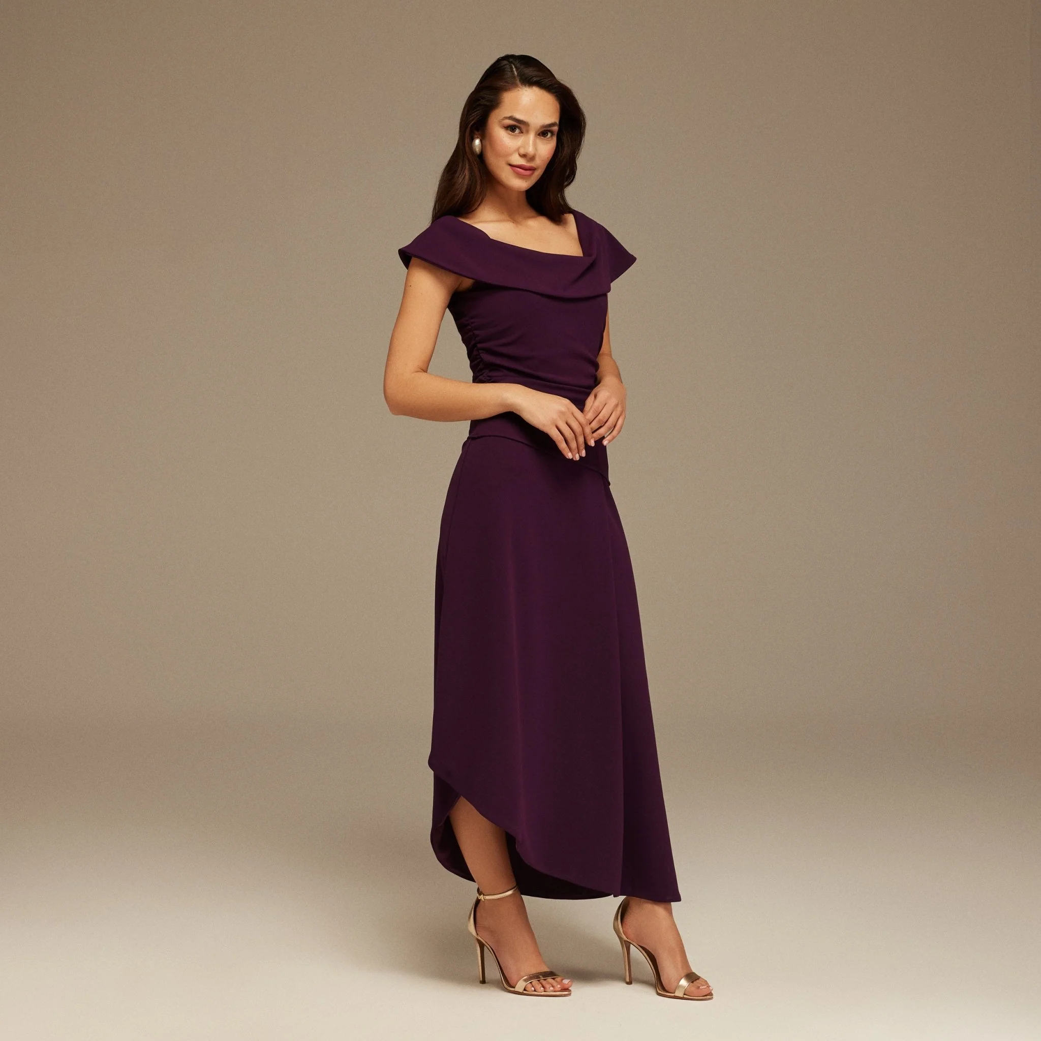 Asymmetric Off-Shoulder Draped Midi Dress - Image 2