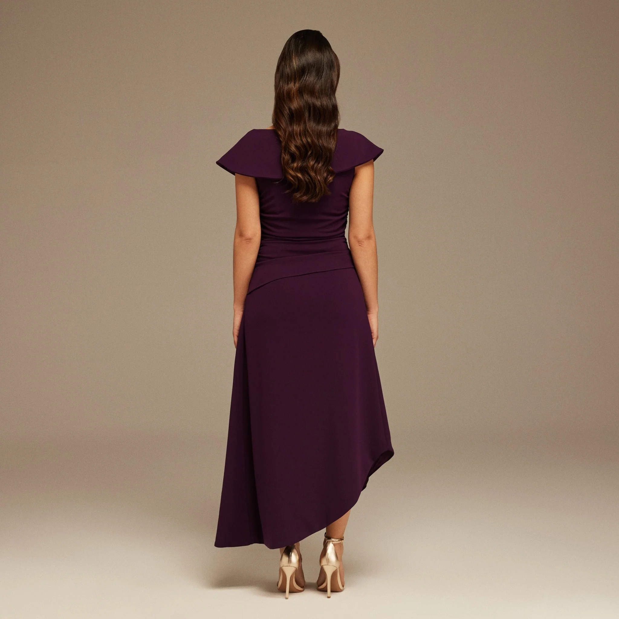 Asymmetric Off-Shoulder Draped Midi Dress - Image 4