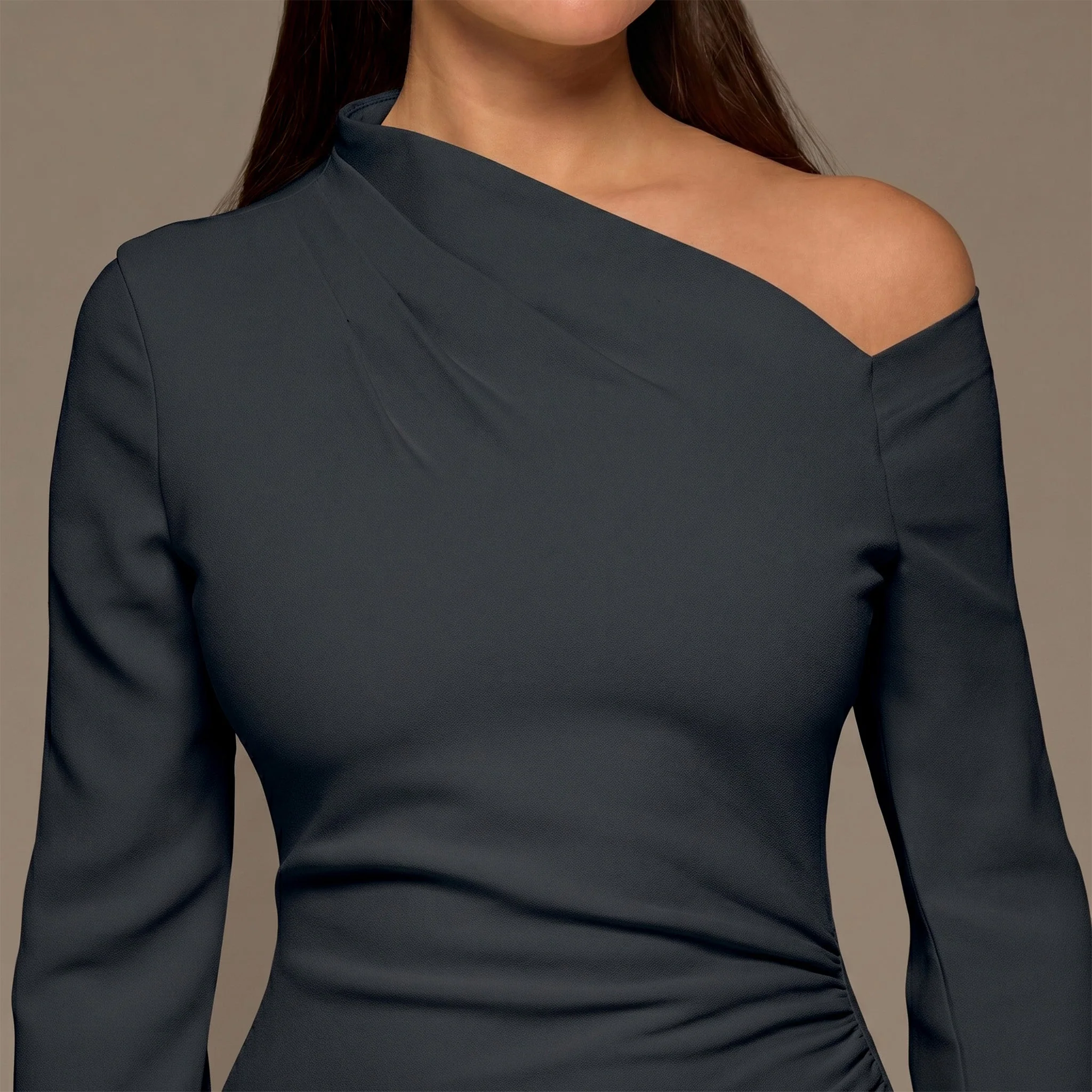 Navy Bare shoulder Crepe Maxi Dress - Image 2