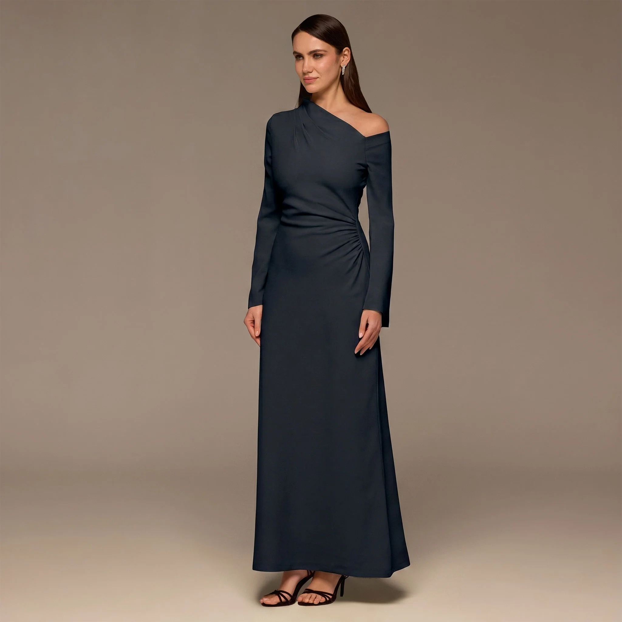 Navy Bare shoulder Crepe Maxi Dress - Image 3