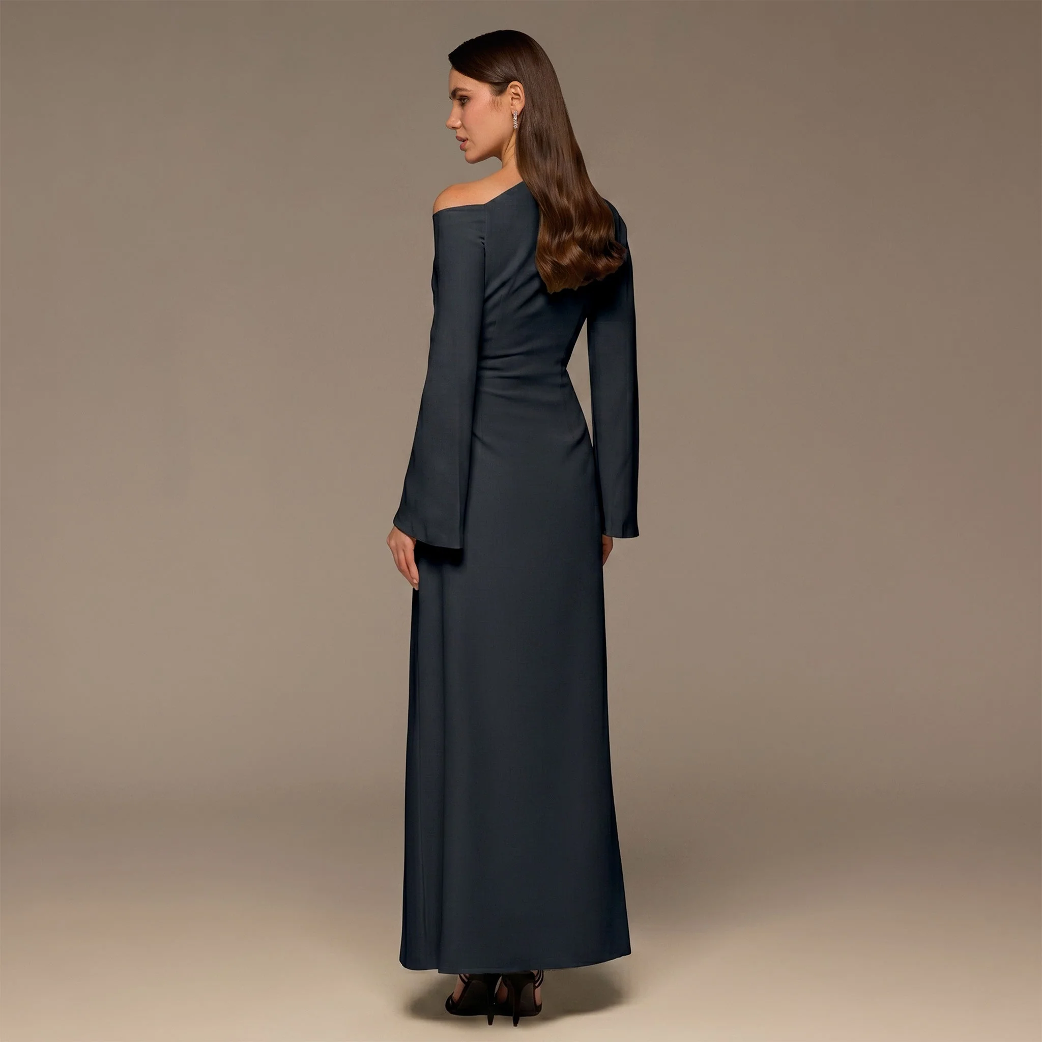 Navy Bare shoulder Crepe Maxi Dress - Image 4