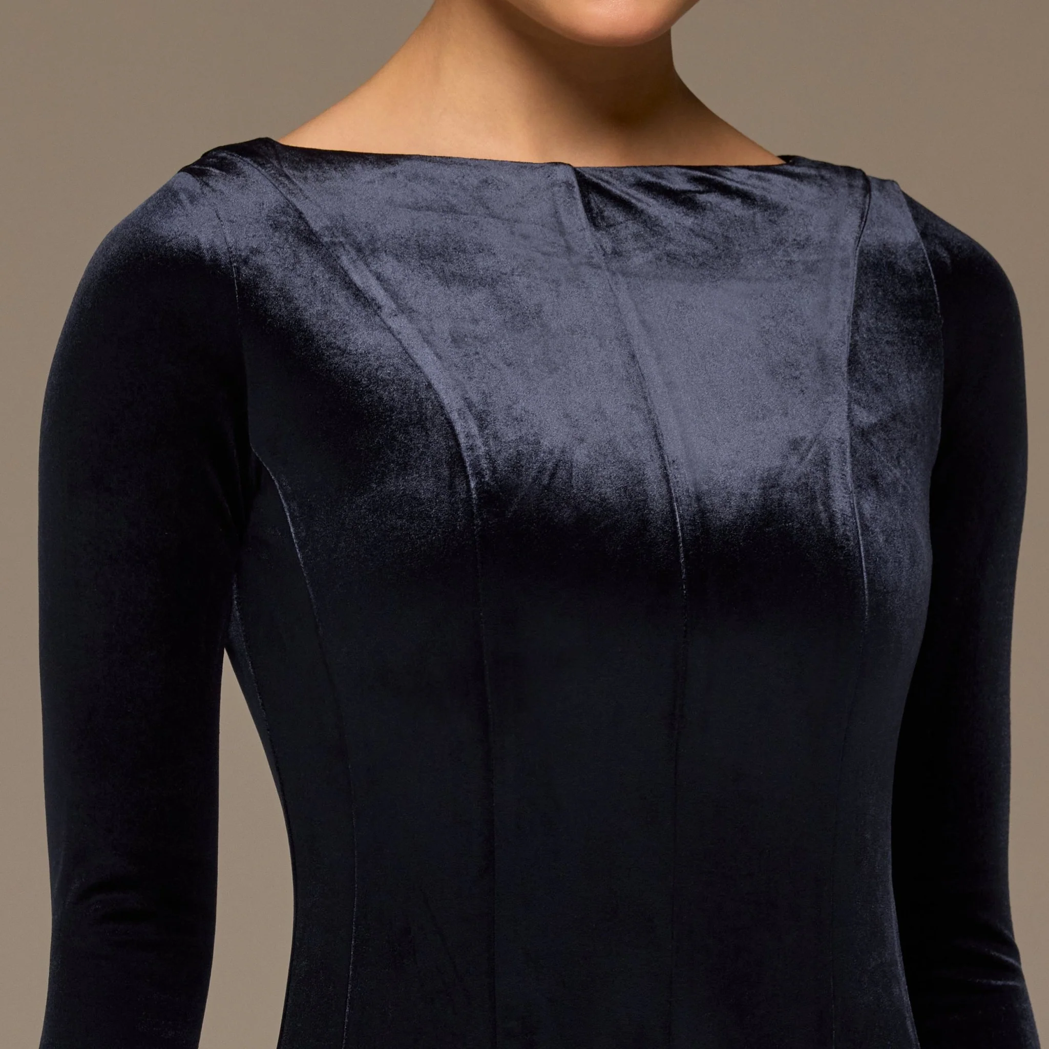Navy Velvet Maxi Dress with Lace Godets - Image 3