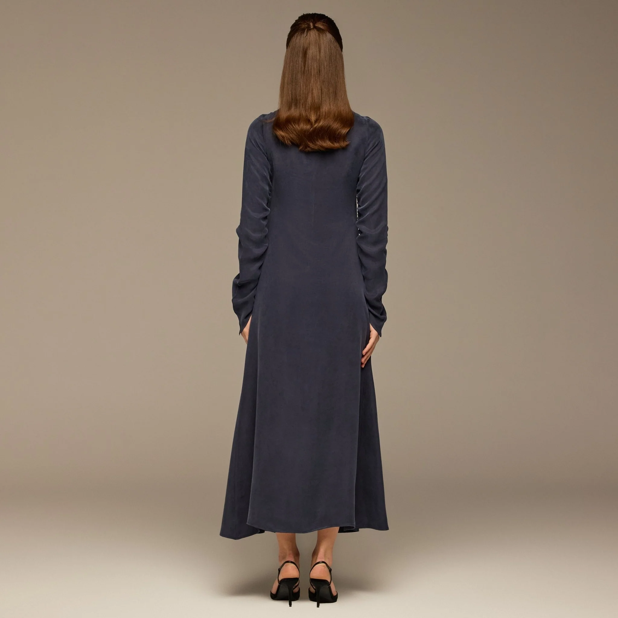 Navy Cupro Dress with Velvet Panel Detail - Image 4