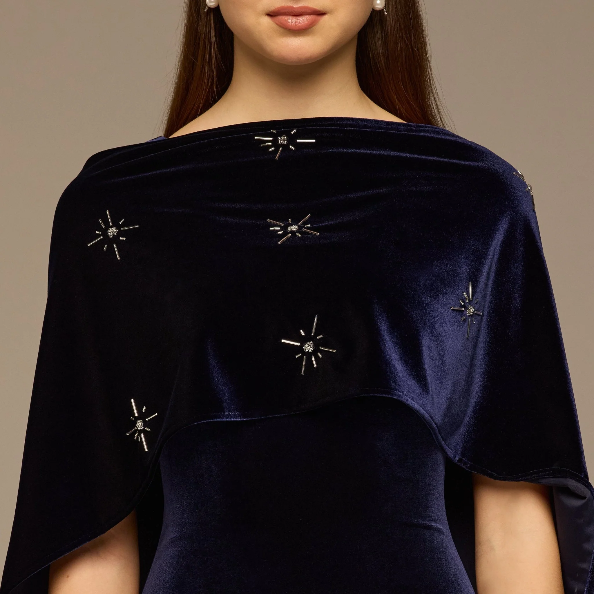 Navy Beaded Velvet Maxi Dress - Image 4