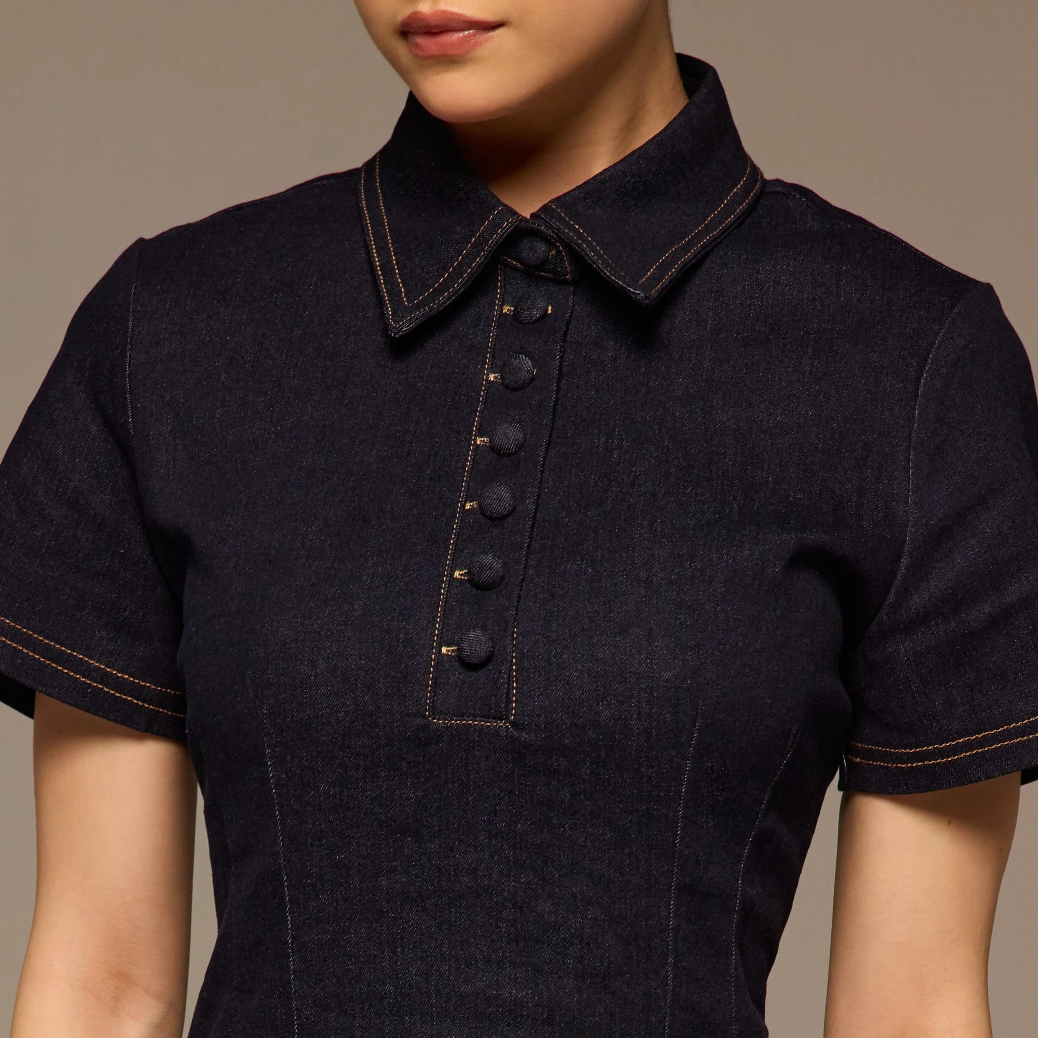 Collared Denim Midi Dress - Image 3