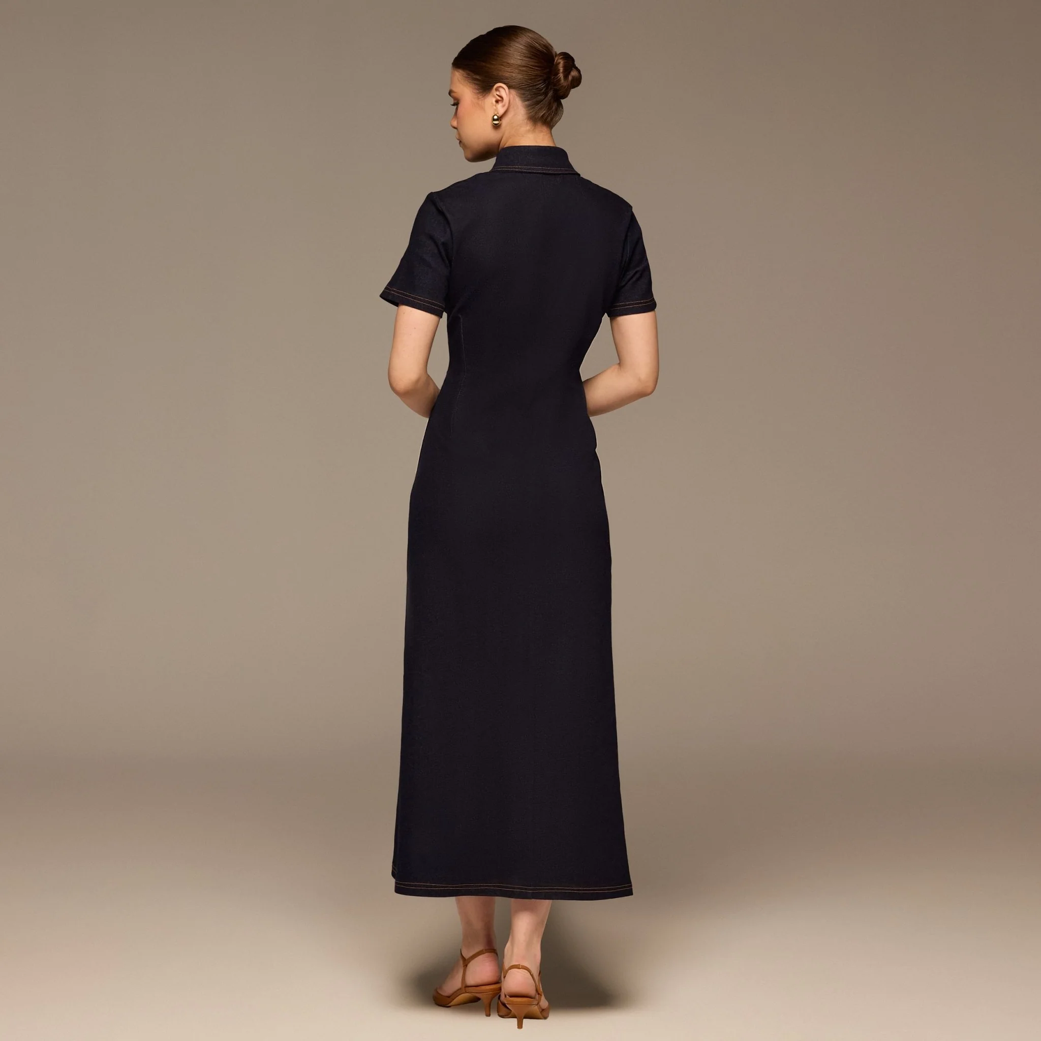 Collared Denim Midi Dress - Image 4