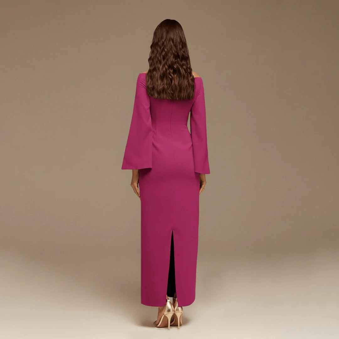 Burgundy Plum Off-Shoulder Crossover Top Midi Dress - Image 3