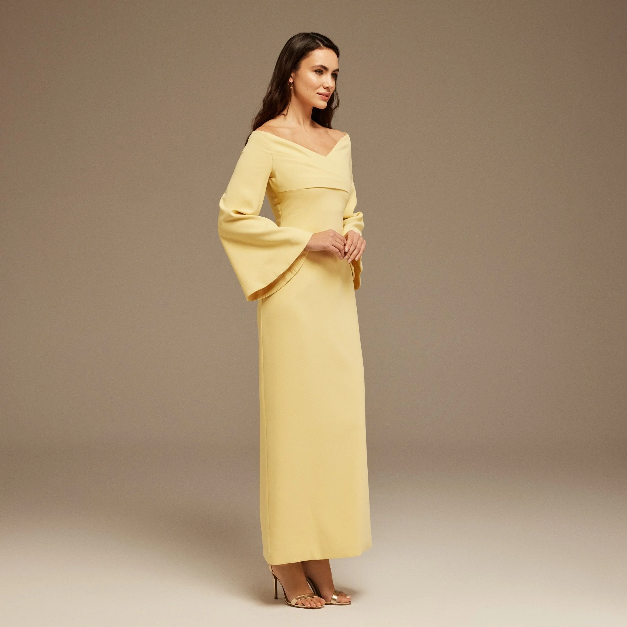 Yellow Off-Shoulder Crossover Top Maxi Dress - Image 3