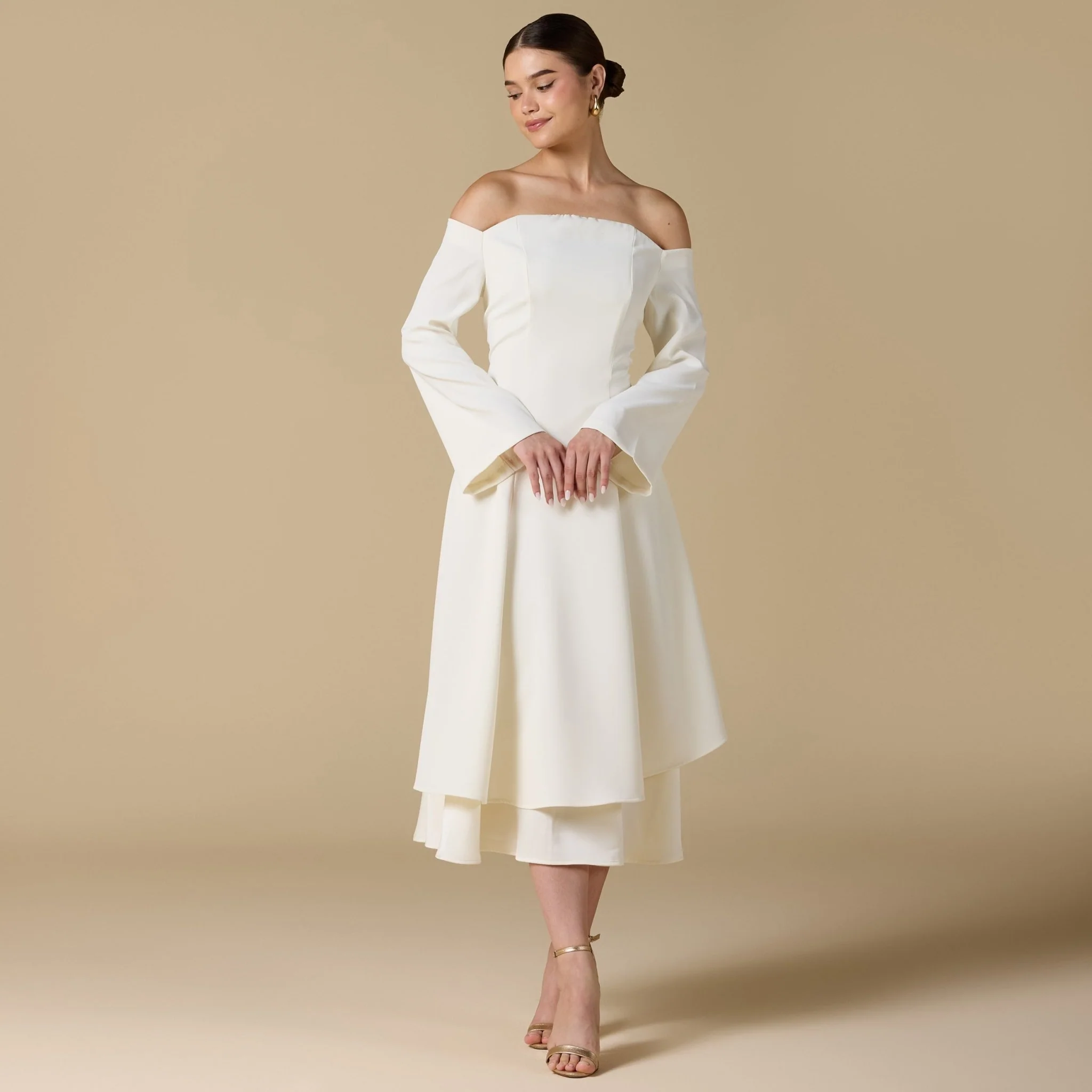 Off White Off-Shoulder Midi Dress - Image 2