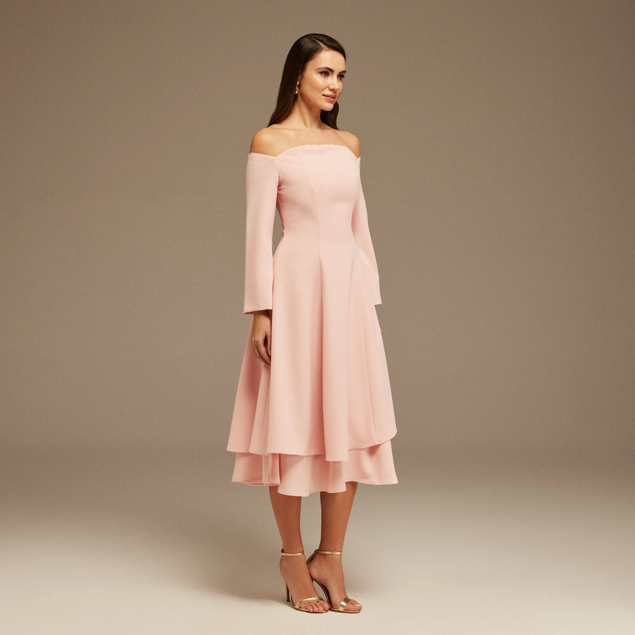 Pink Off-Shoulder Midi Dress - Image 2