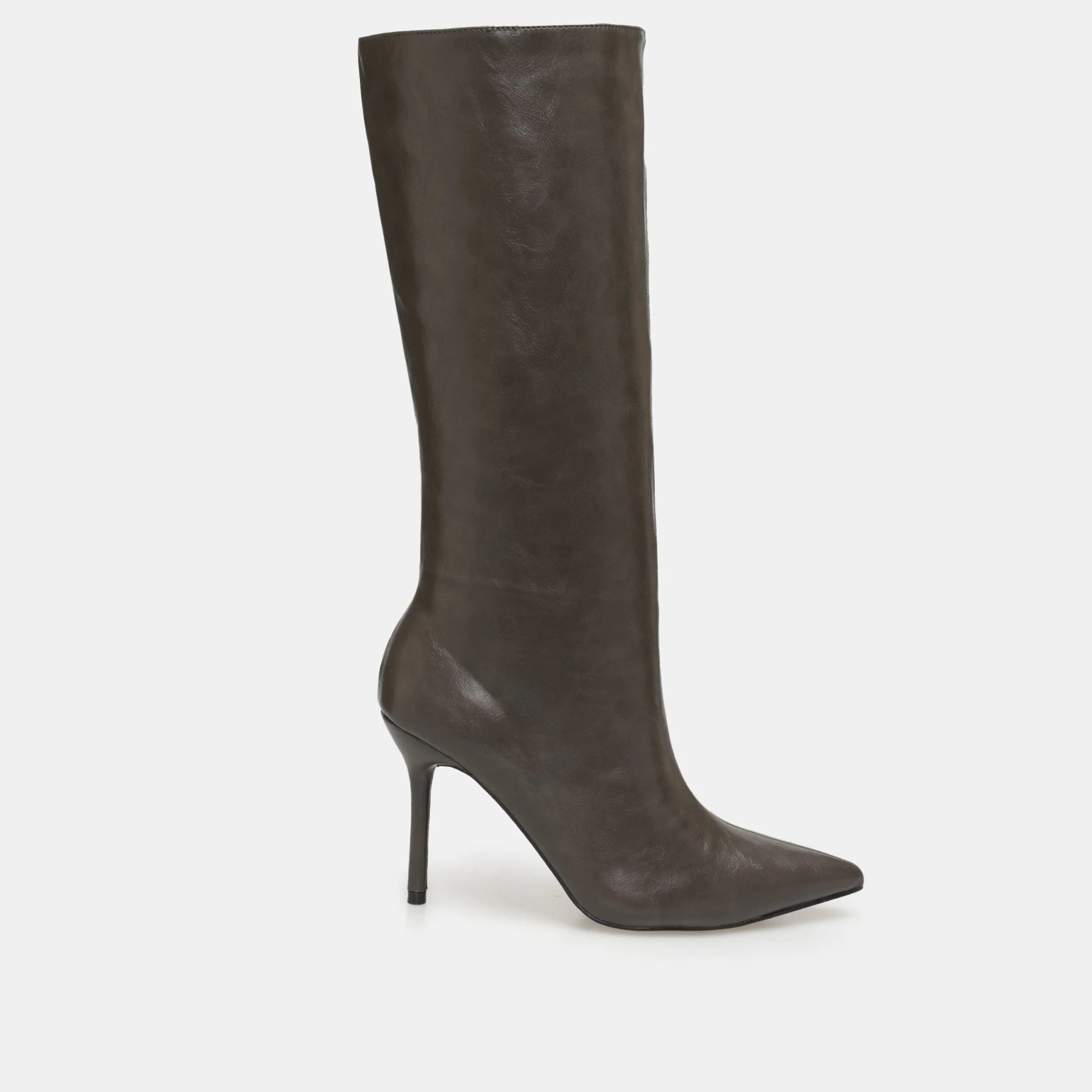 Olive Leather High Heel Knee-High Boots - Image 3