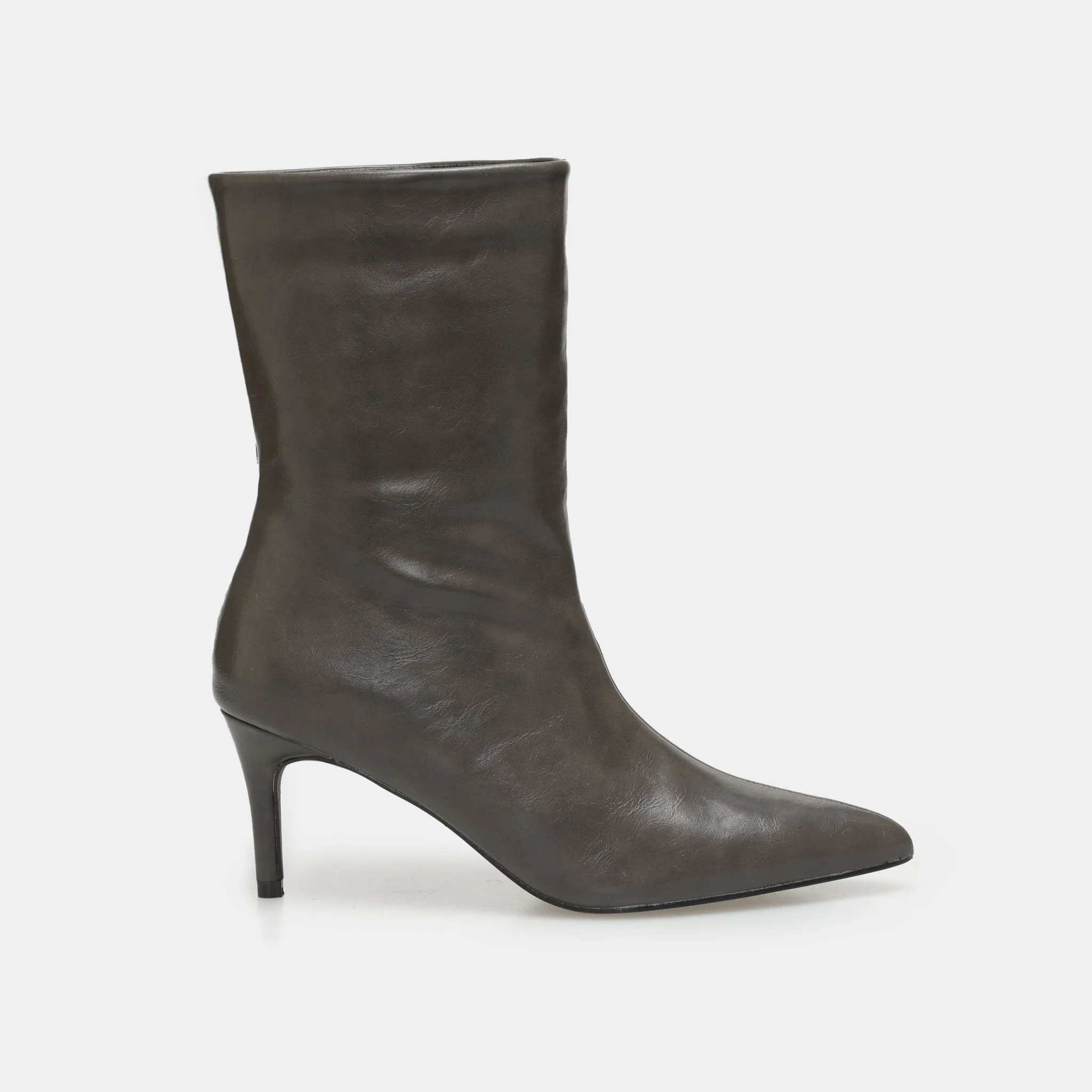 Olive Leather Mid-Calf High Heel Boots - Image 4