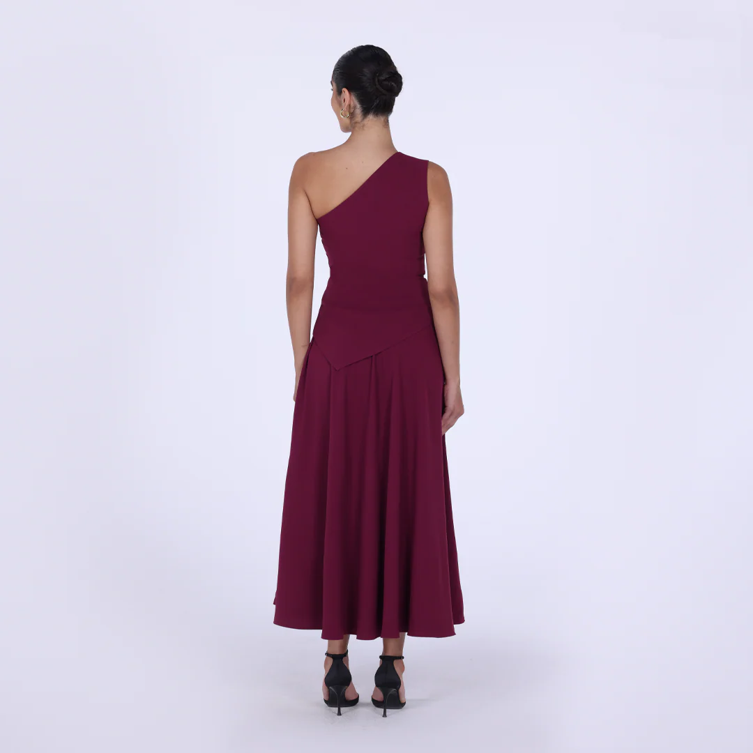 One Shoulder Crepe Midi Dress - Image 8