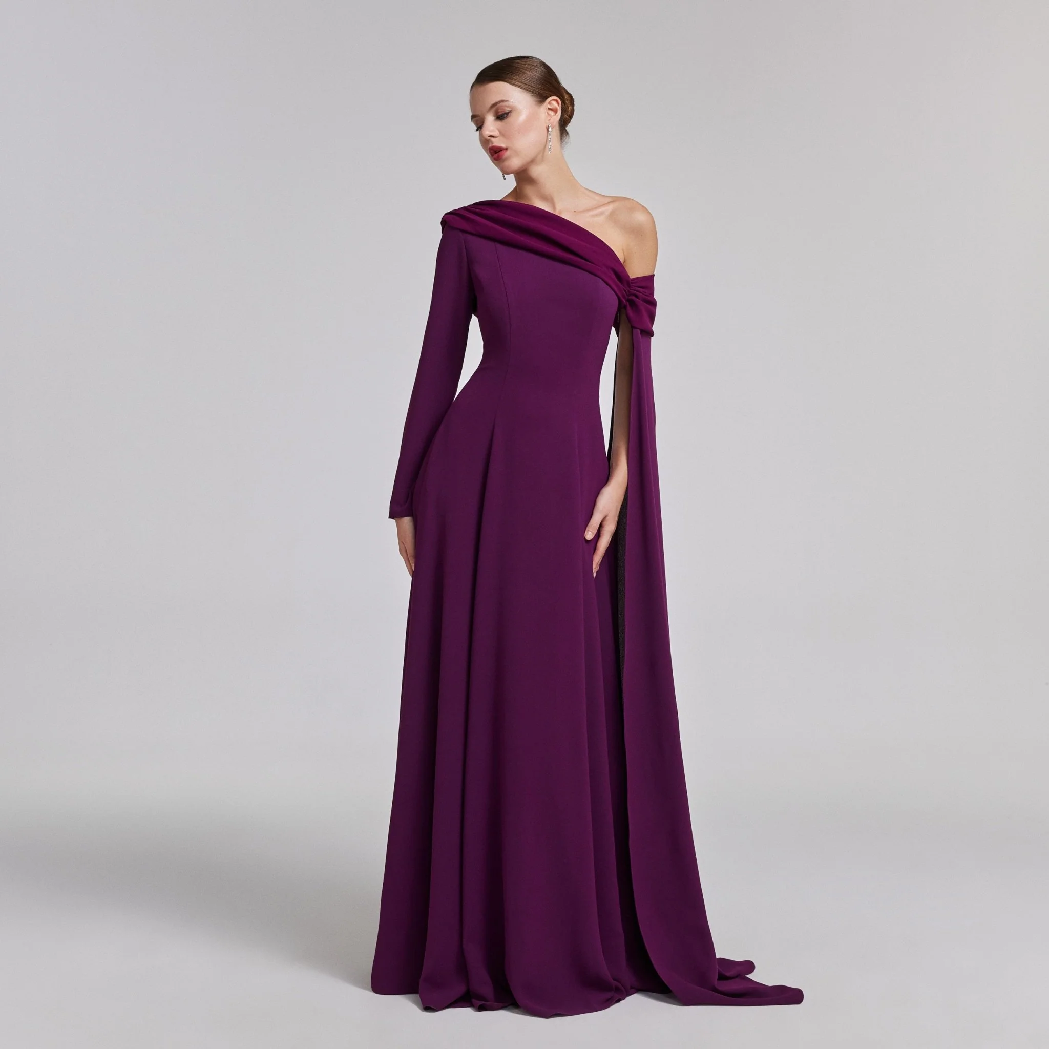 One-Shoulder Draped Crepe Evening Gown - Image 2