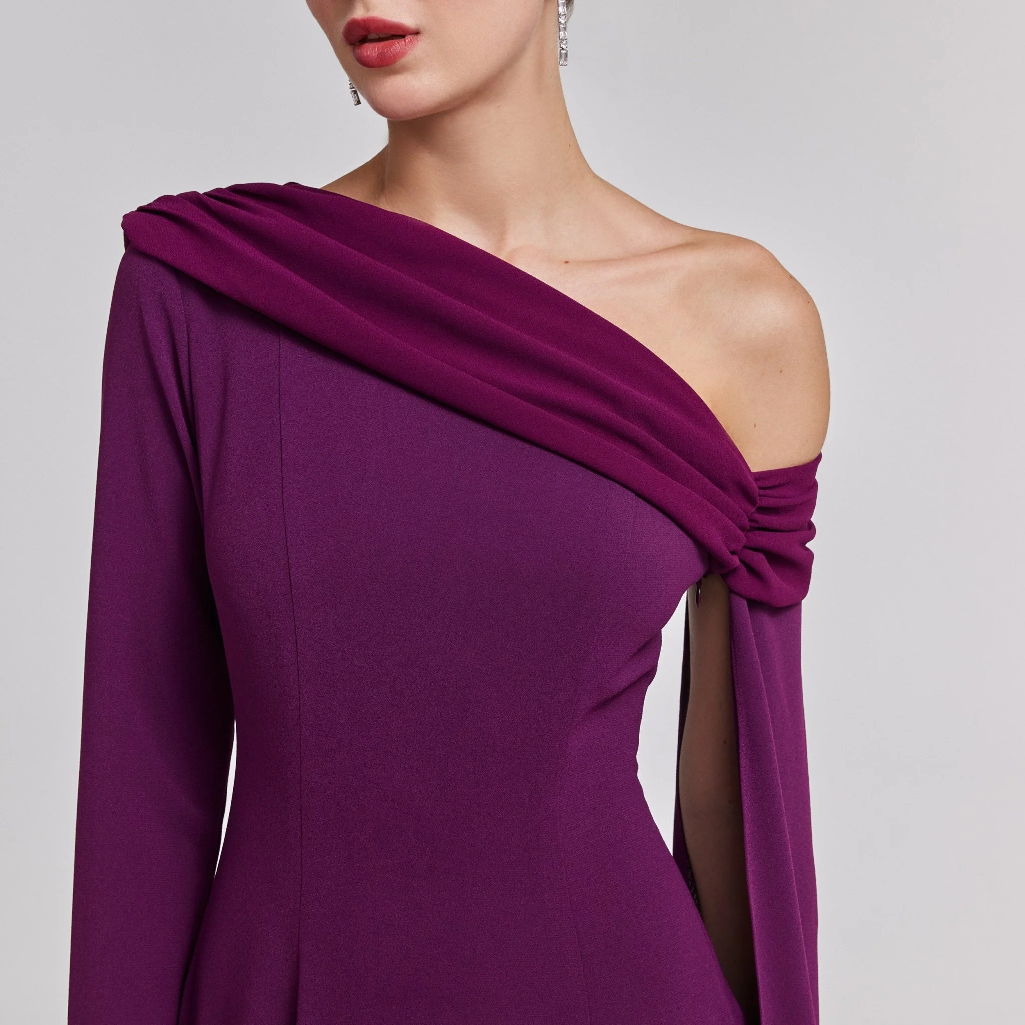 One-Shoulder Draped Crepe Evening Gown - Image 4