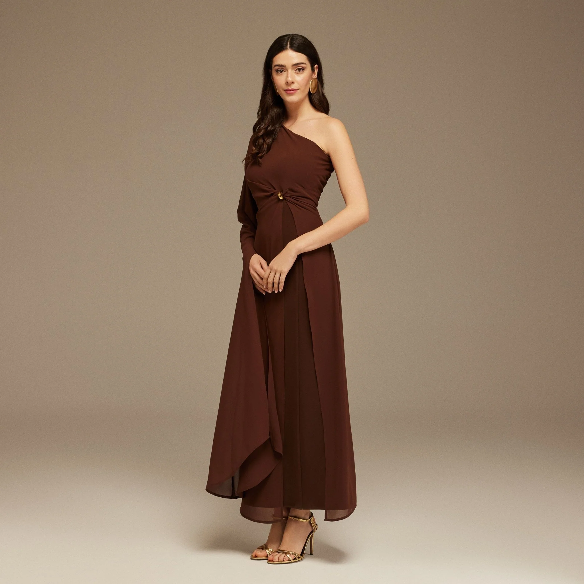 One-shoulder draped Dress with a gathered detail - Image 2