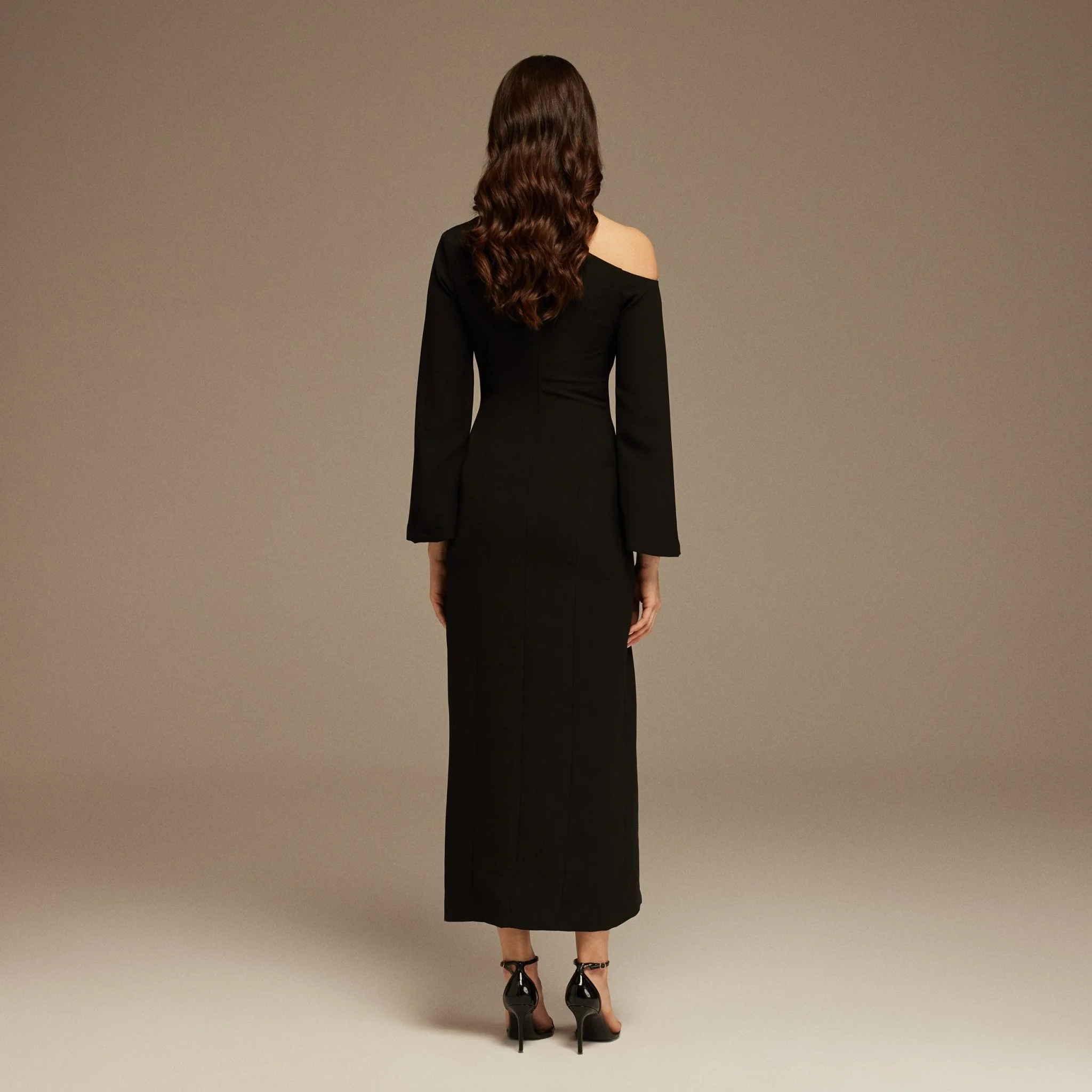 Black Open Shoulder Maxi Crepe Dress - Image 4