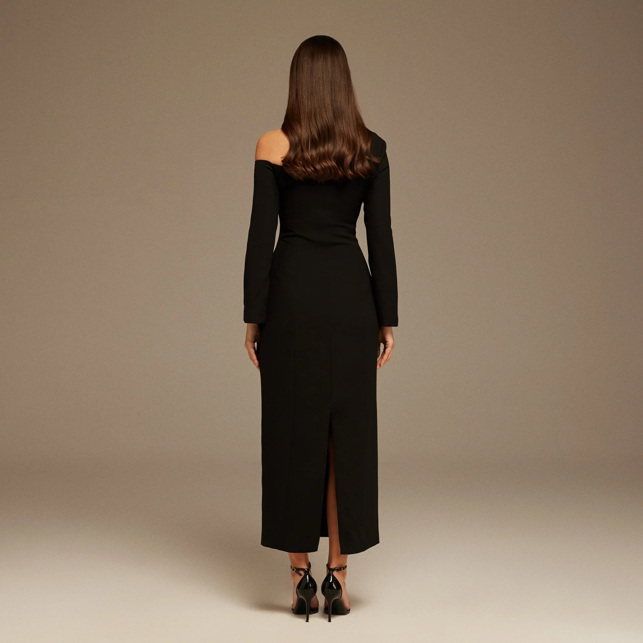 Black Open Shoulder Maxi Dress - Image 3