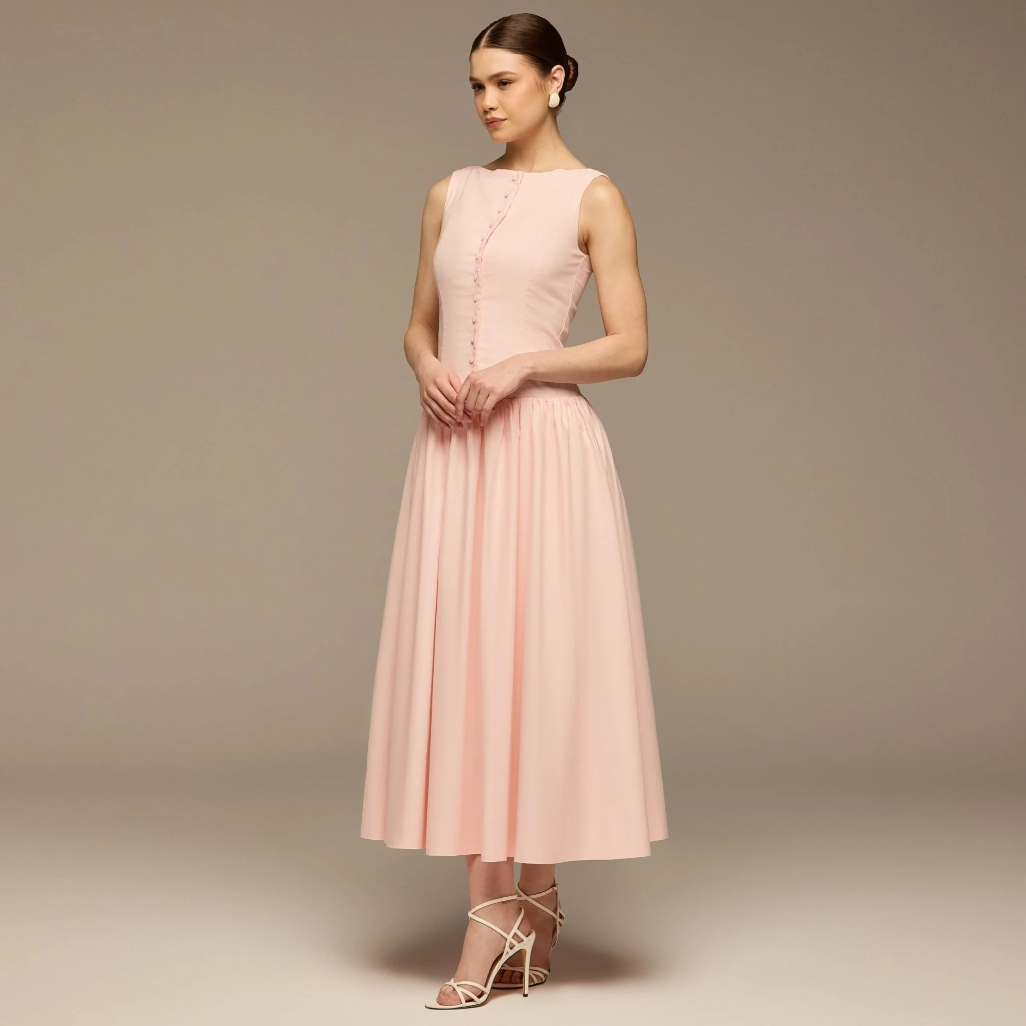 Pink Button-Front Linen Midi Dress - Image 2