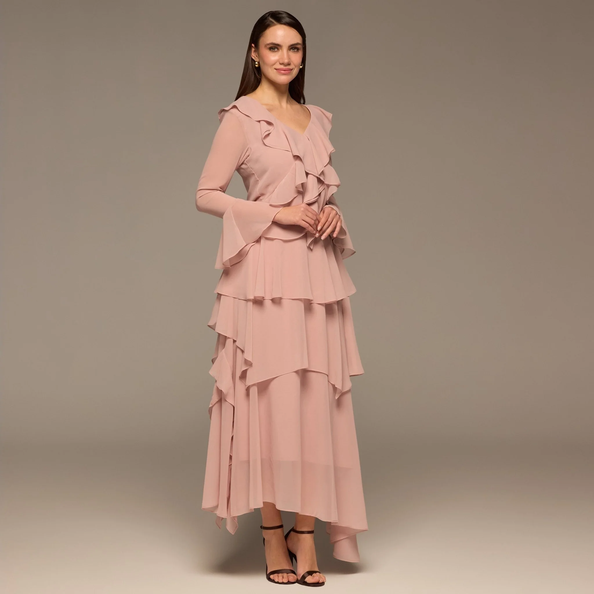 Pink Chiffon Ruffle Top & Skirt Set - Image 3