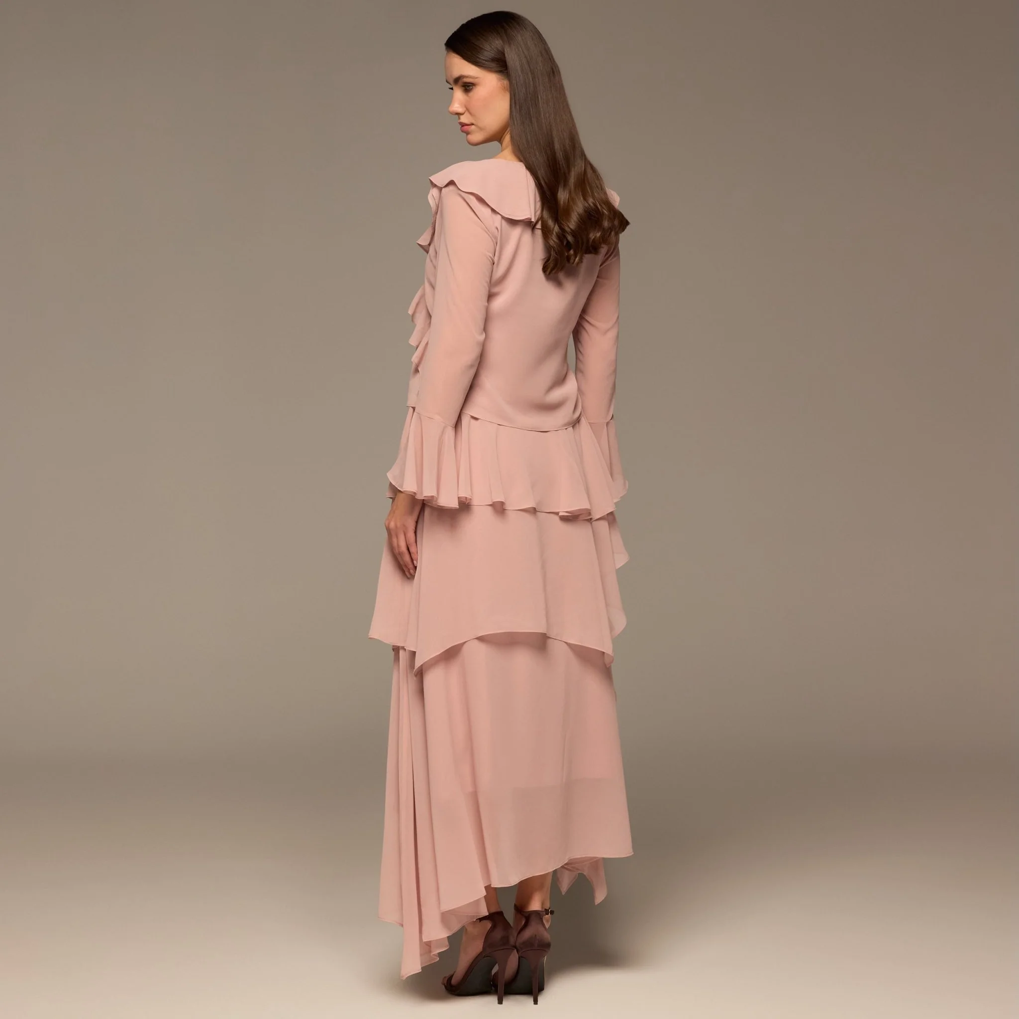 Pink Chiffon Ruffle Top & Skirt Set - Image 4
