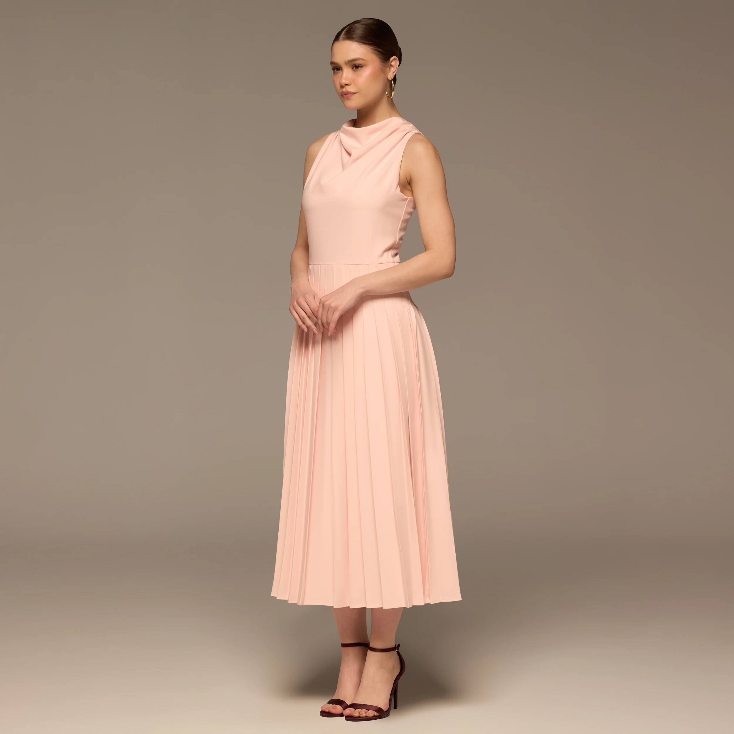 Pink Draped Halter Neck Maxi Dress - Image 2